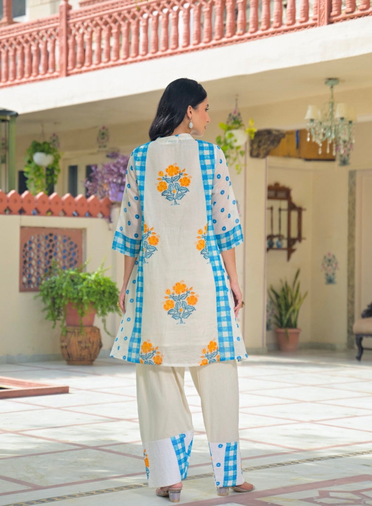 Azure checkered floral farshi set
