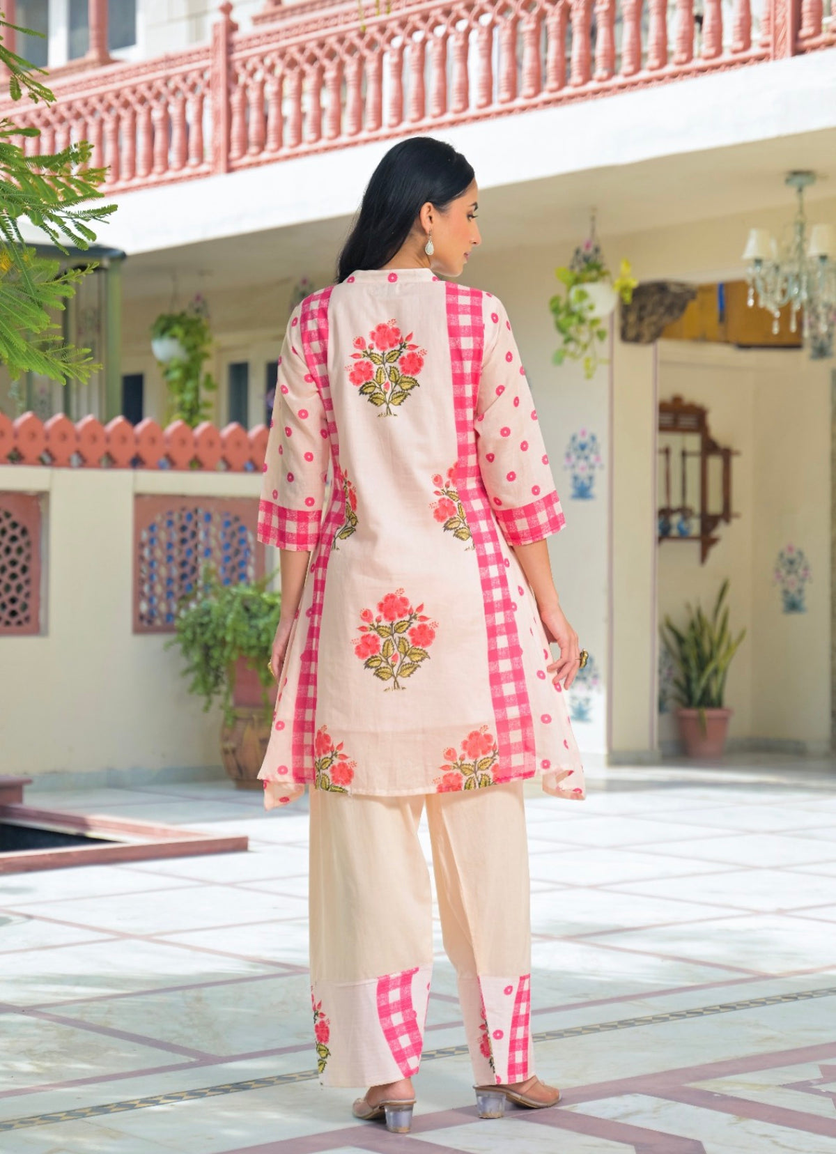 Rosy checkered floral farshi set