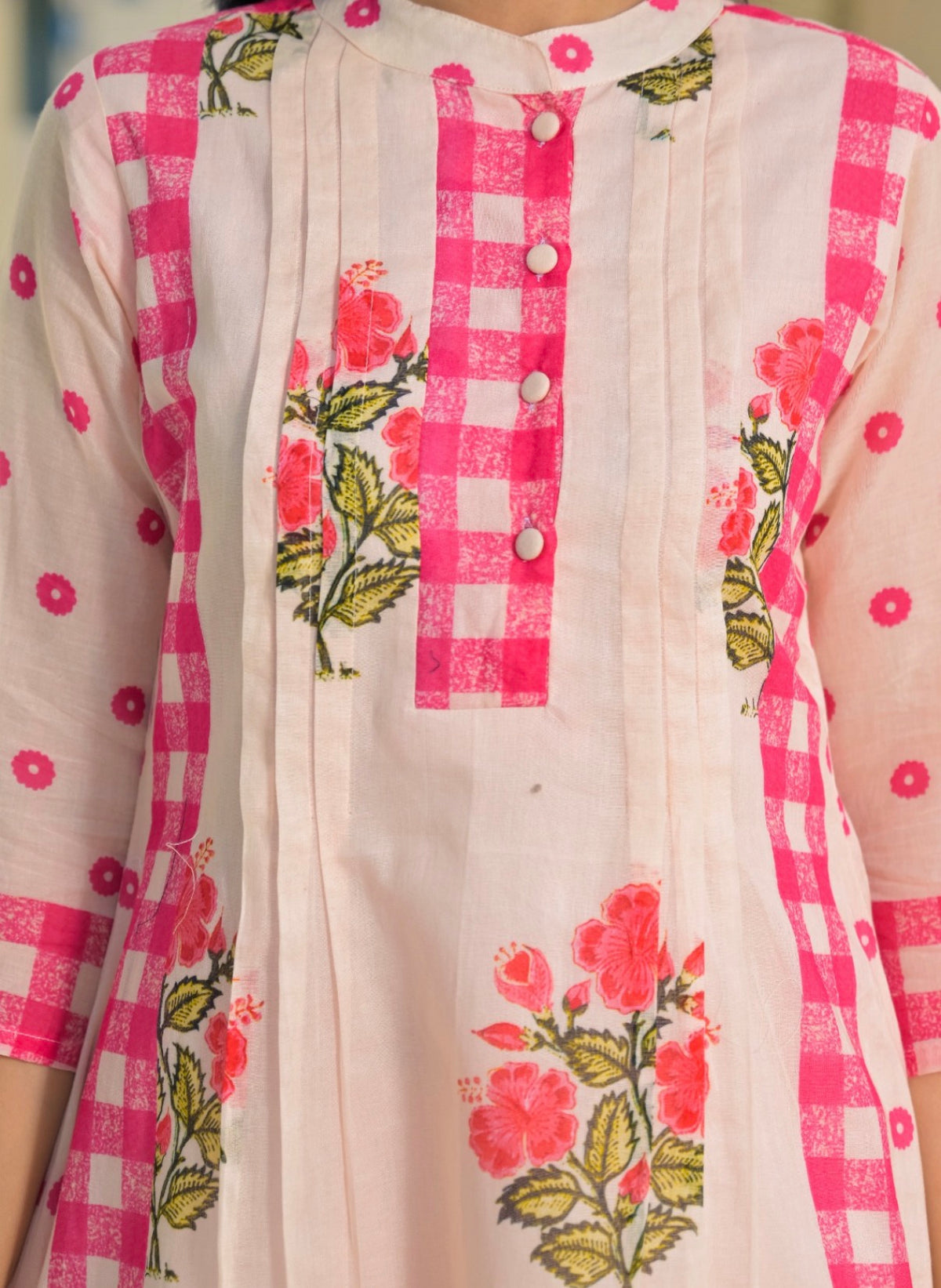 Rosy checkered floral farshi set
