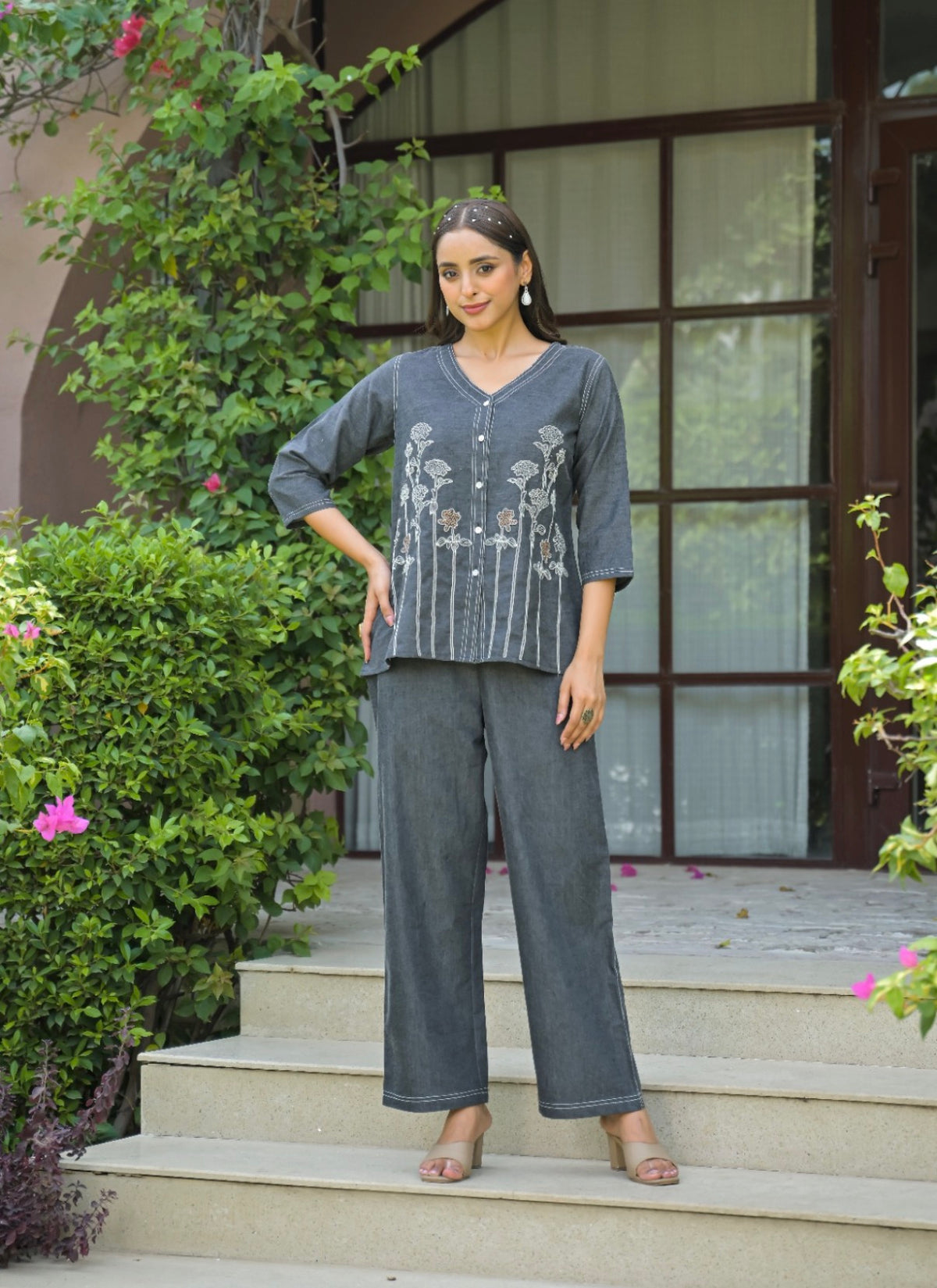 Charcoal chic embroidered co-ord set