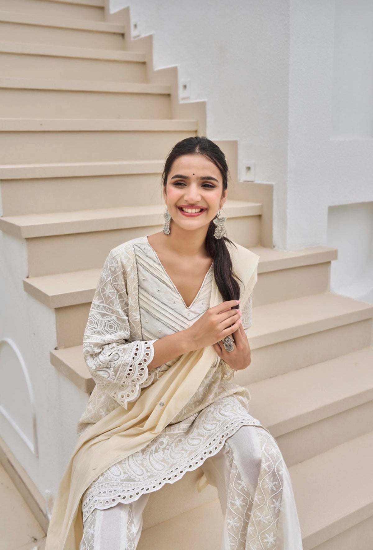 Ecru elegance sharara set