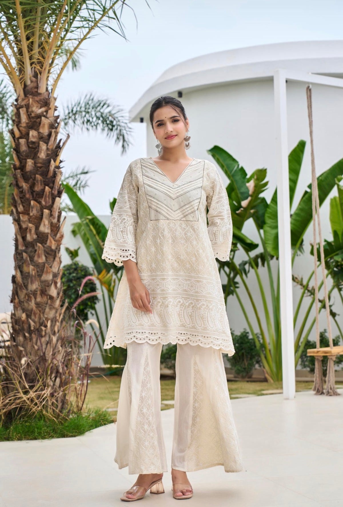 Ecru elegance sharara set