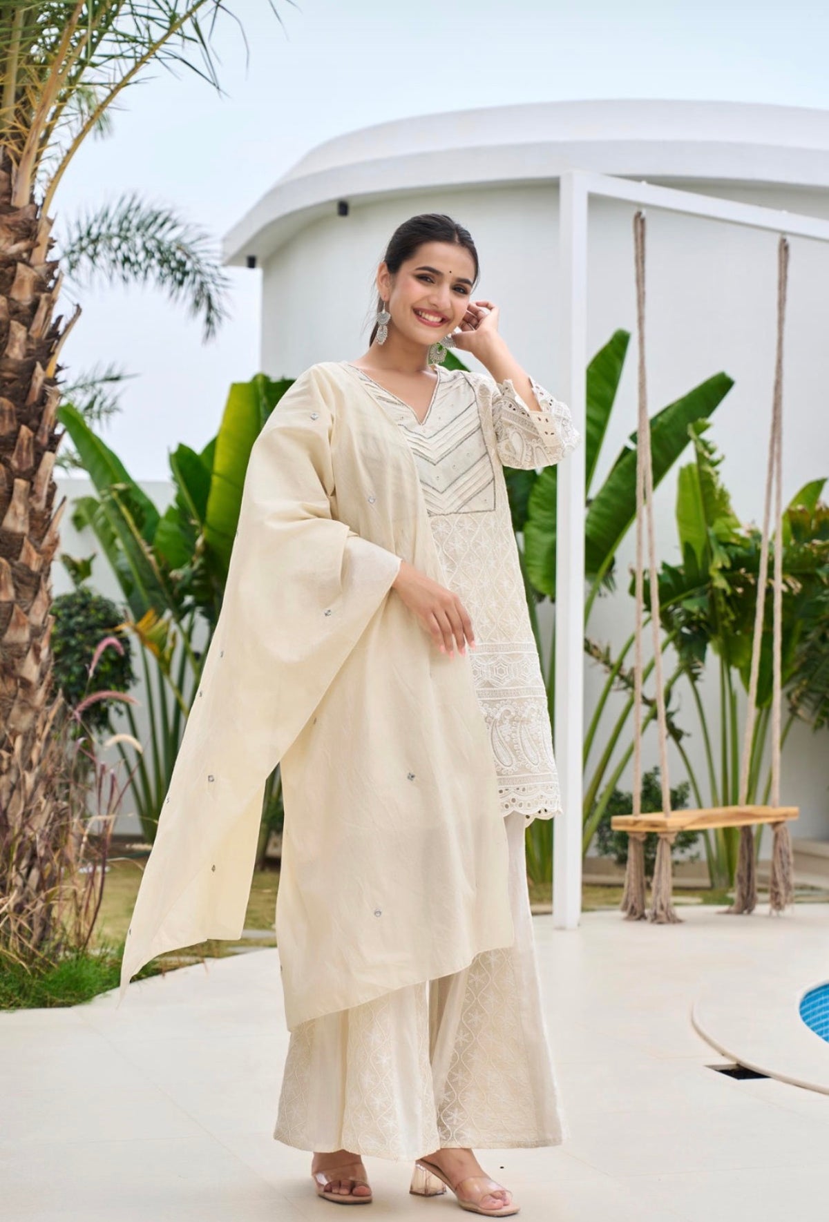 Ecru elegance sharara set