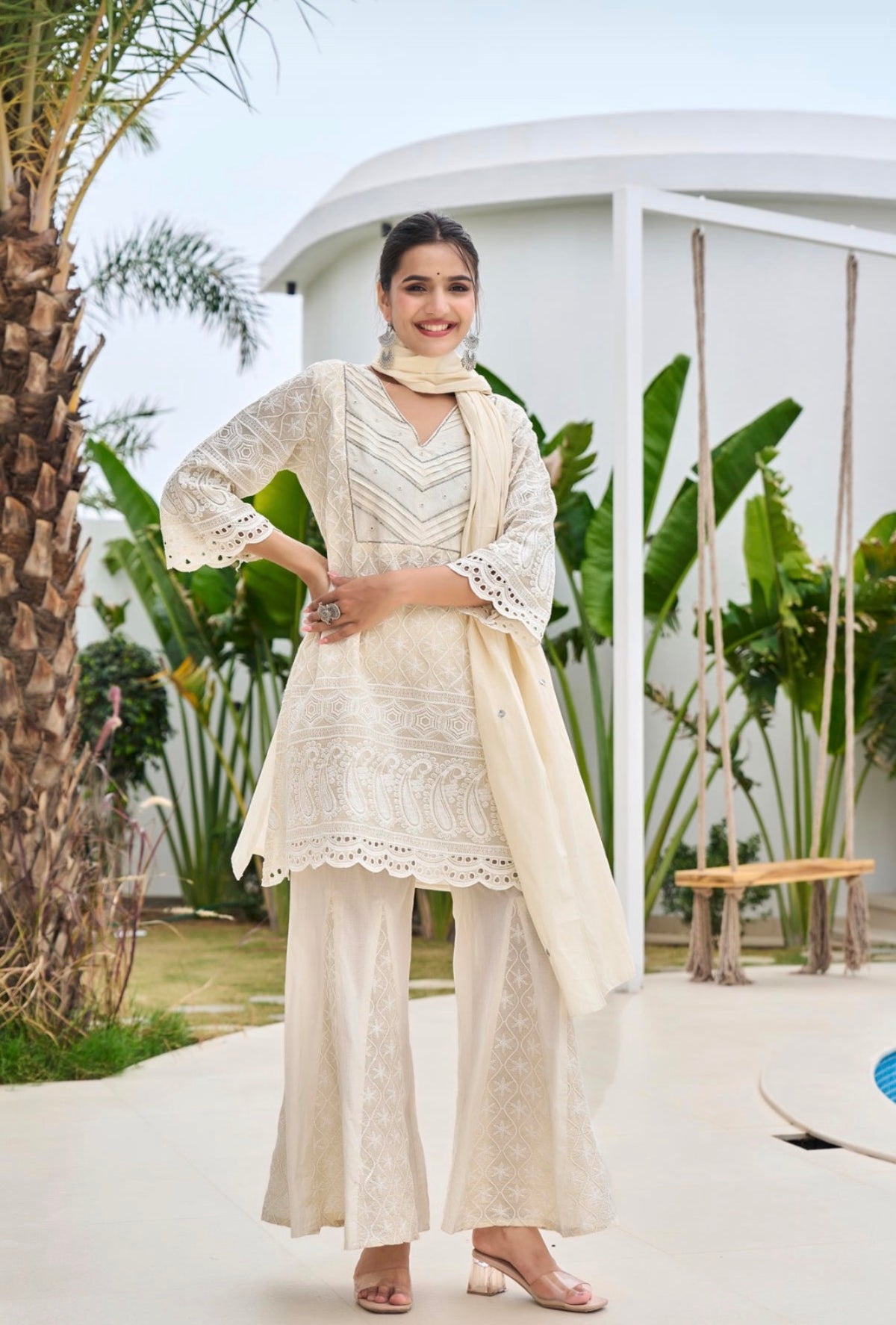 Ecru elegance sharara set