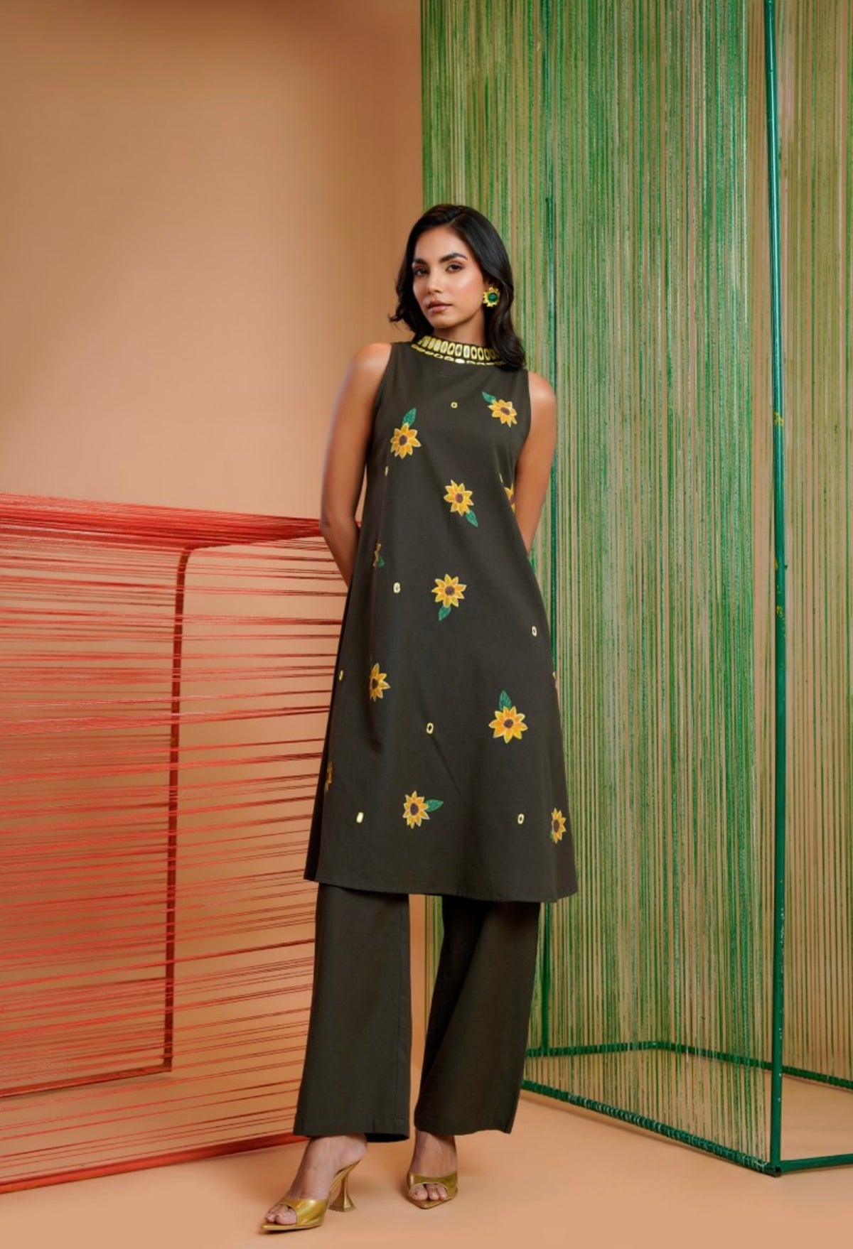 Midnight sunflower bloom kurta set