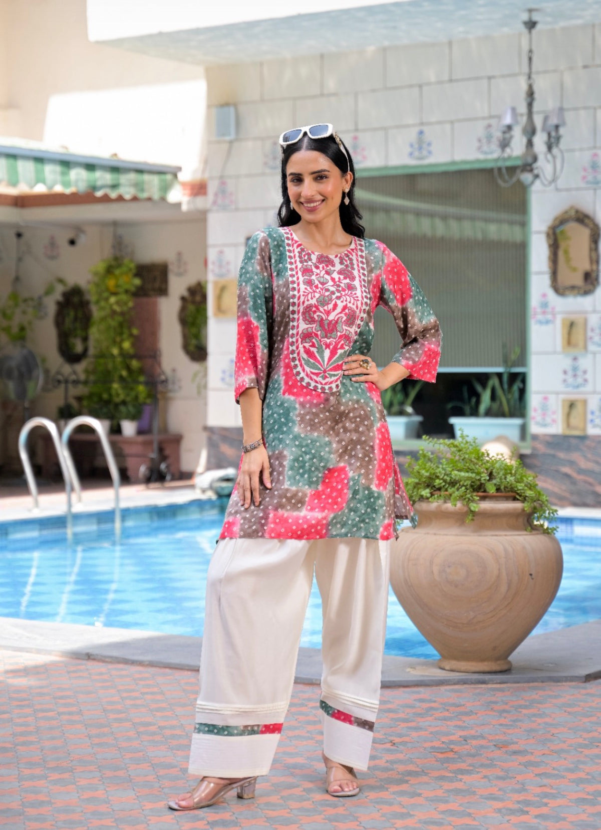 Mosaic bandhani artisanal farshi set