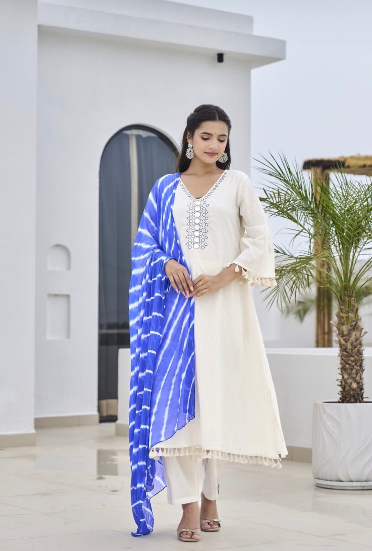 Crimson blue bloom kurta set