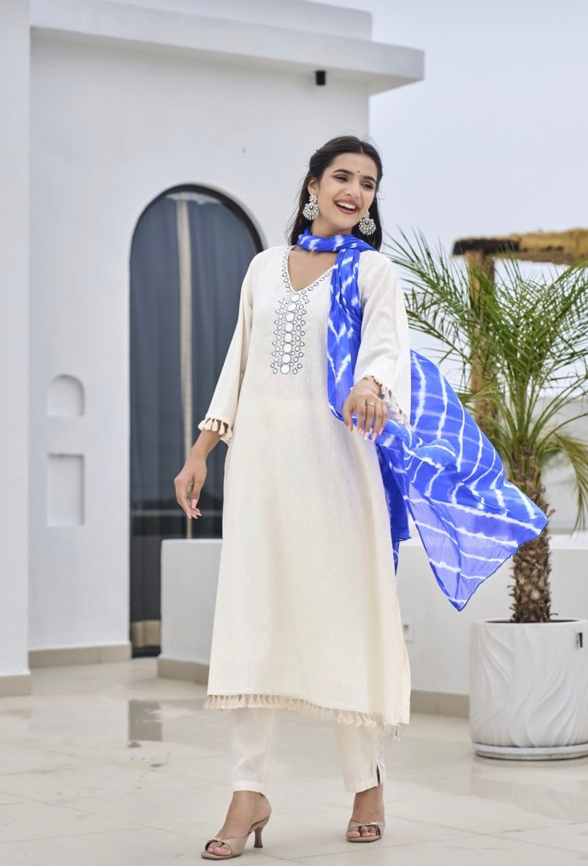 Crimson blue bloom kurta set