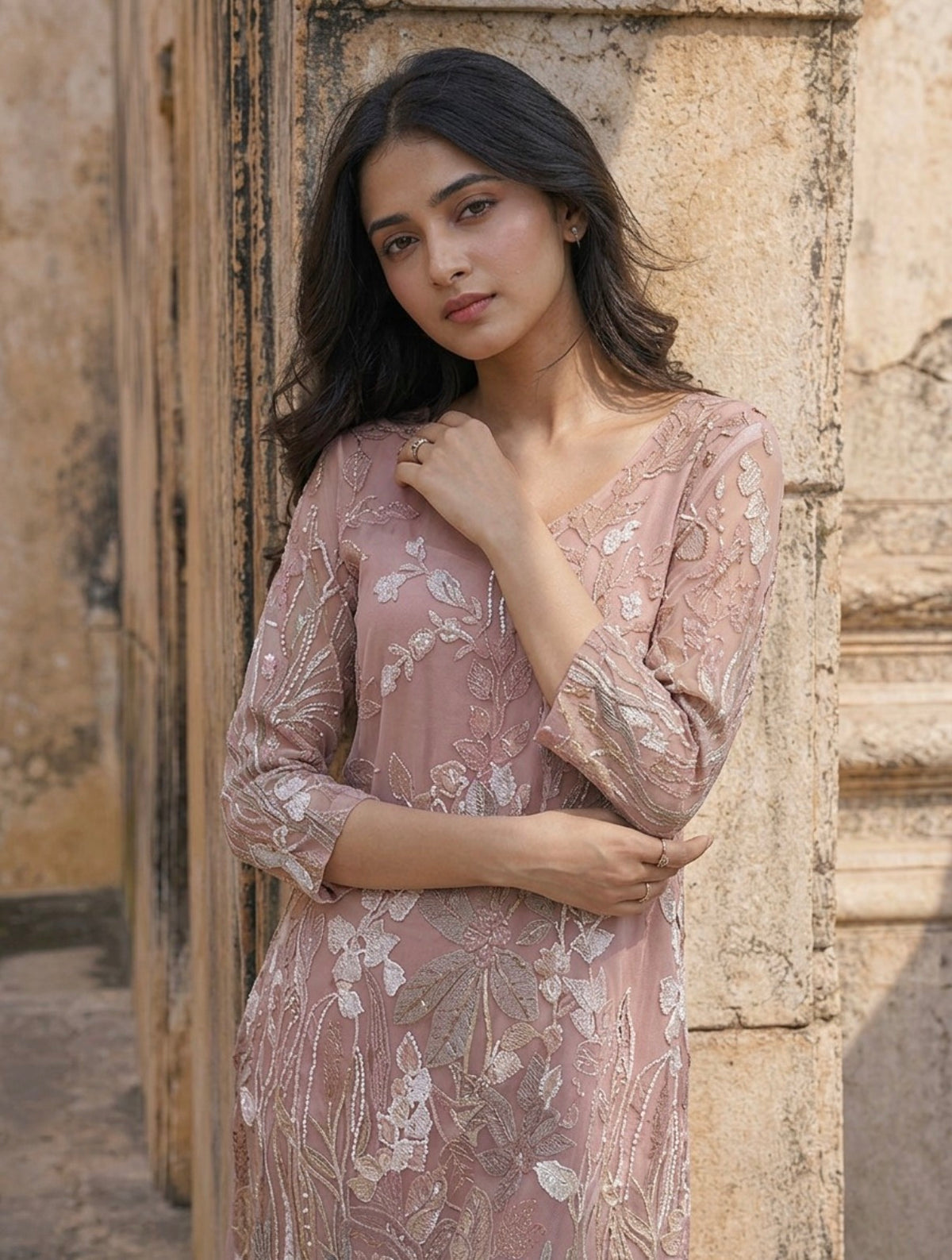 Mauve blossom elegance kurta set