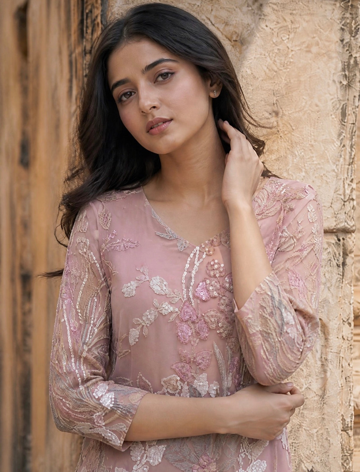 Mauve blossom elegance kurta set
