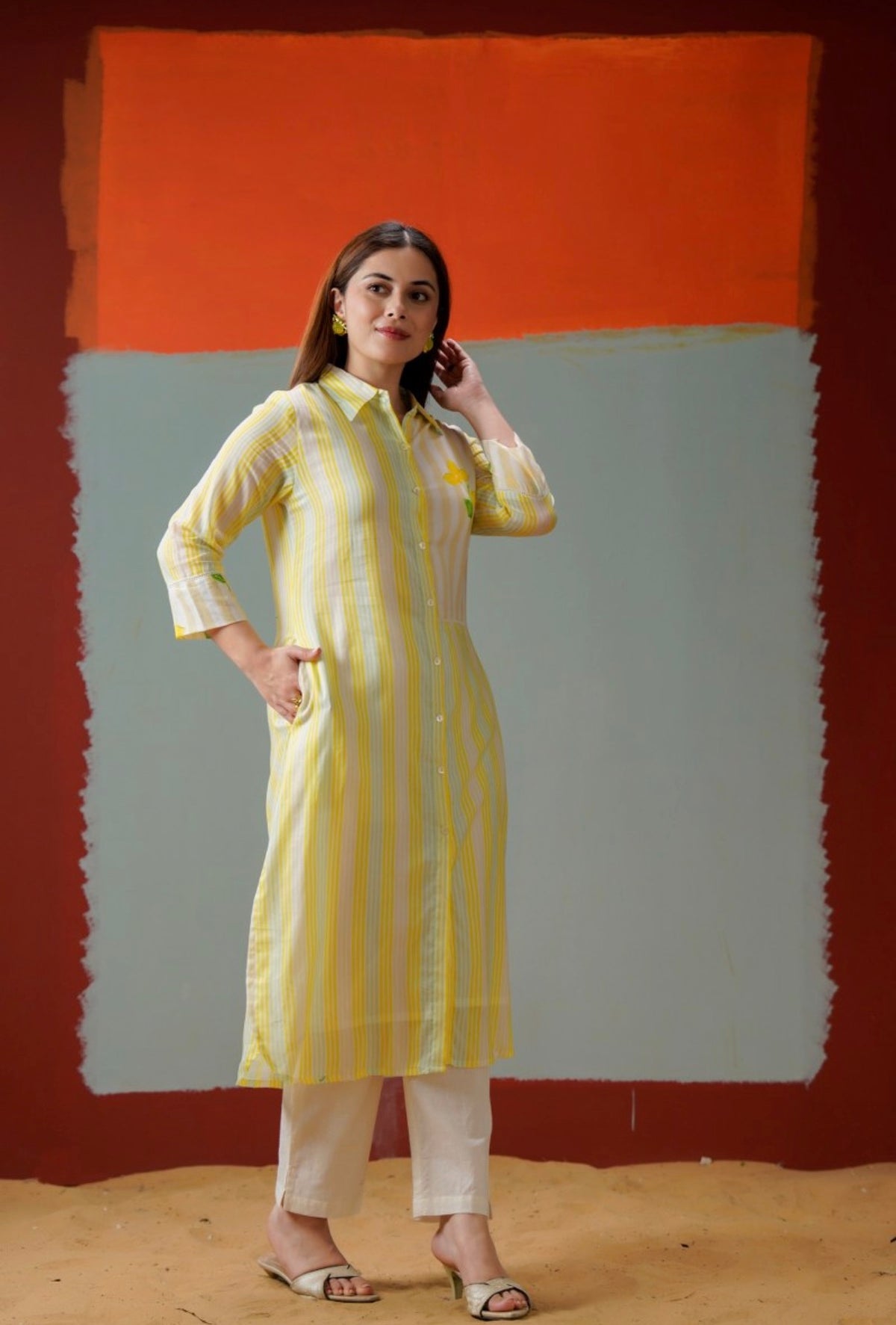 Citrus bloom stripe kurta set