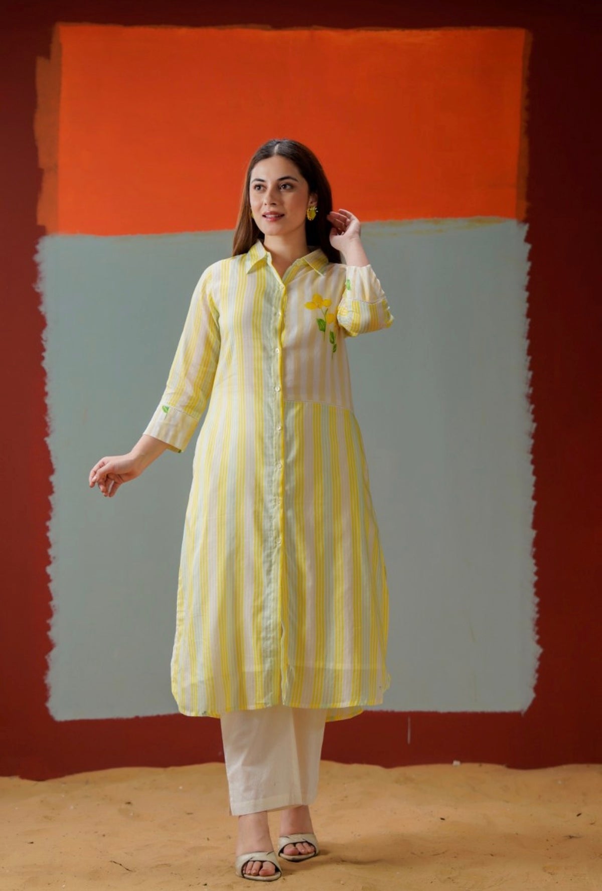 Citrus bloom stripe kurta set