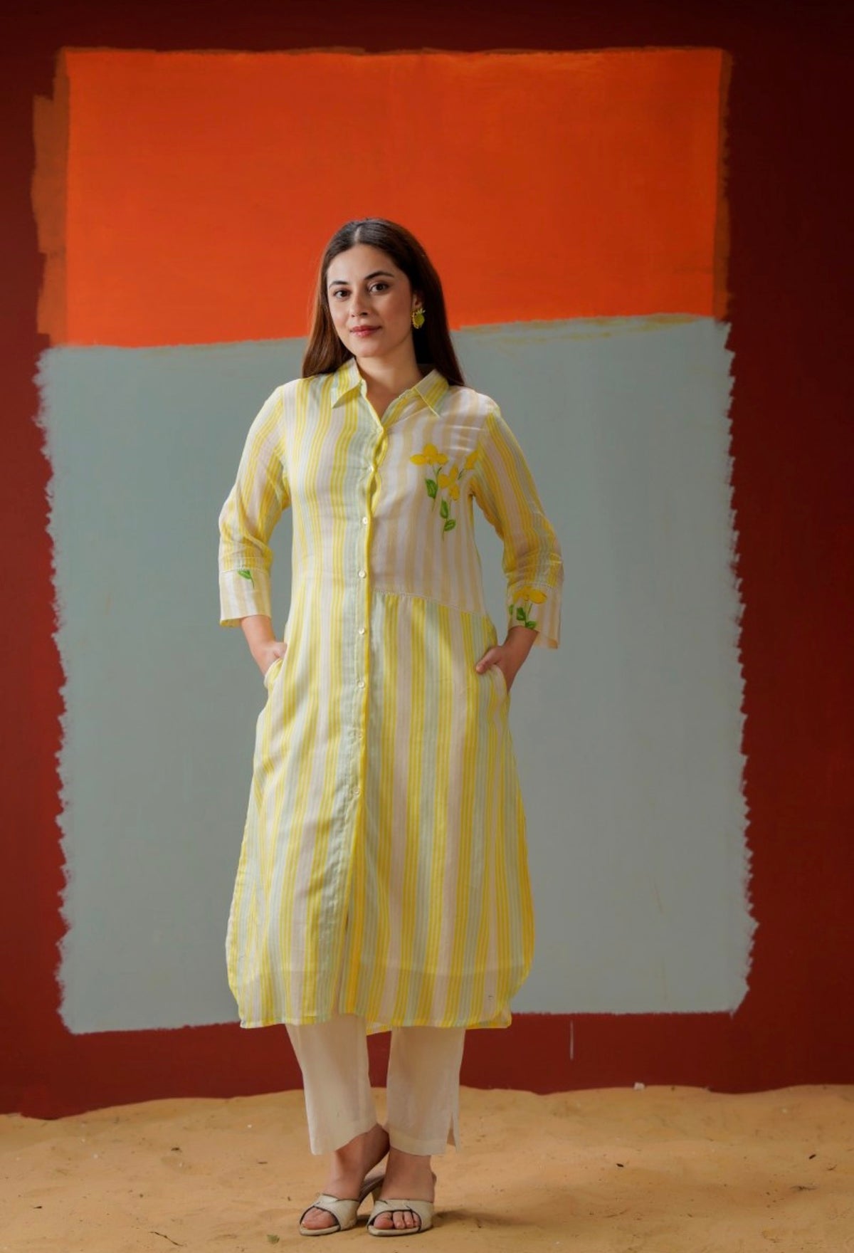 Citrus bloom stripe kurta set