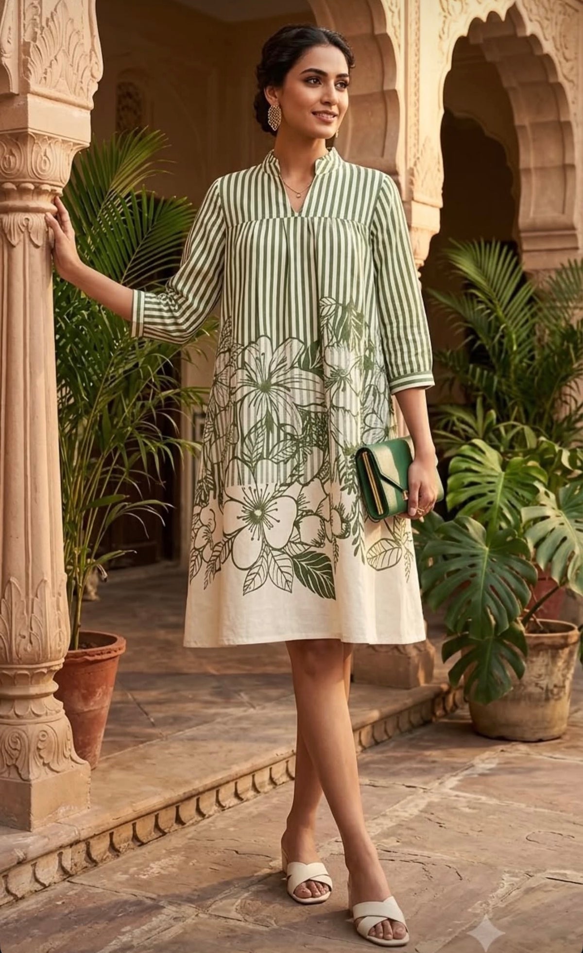 Verdant petal stripe grace dress