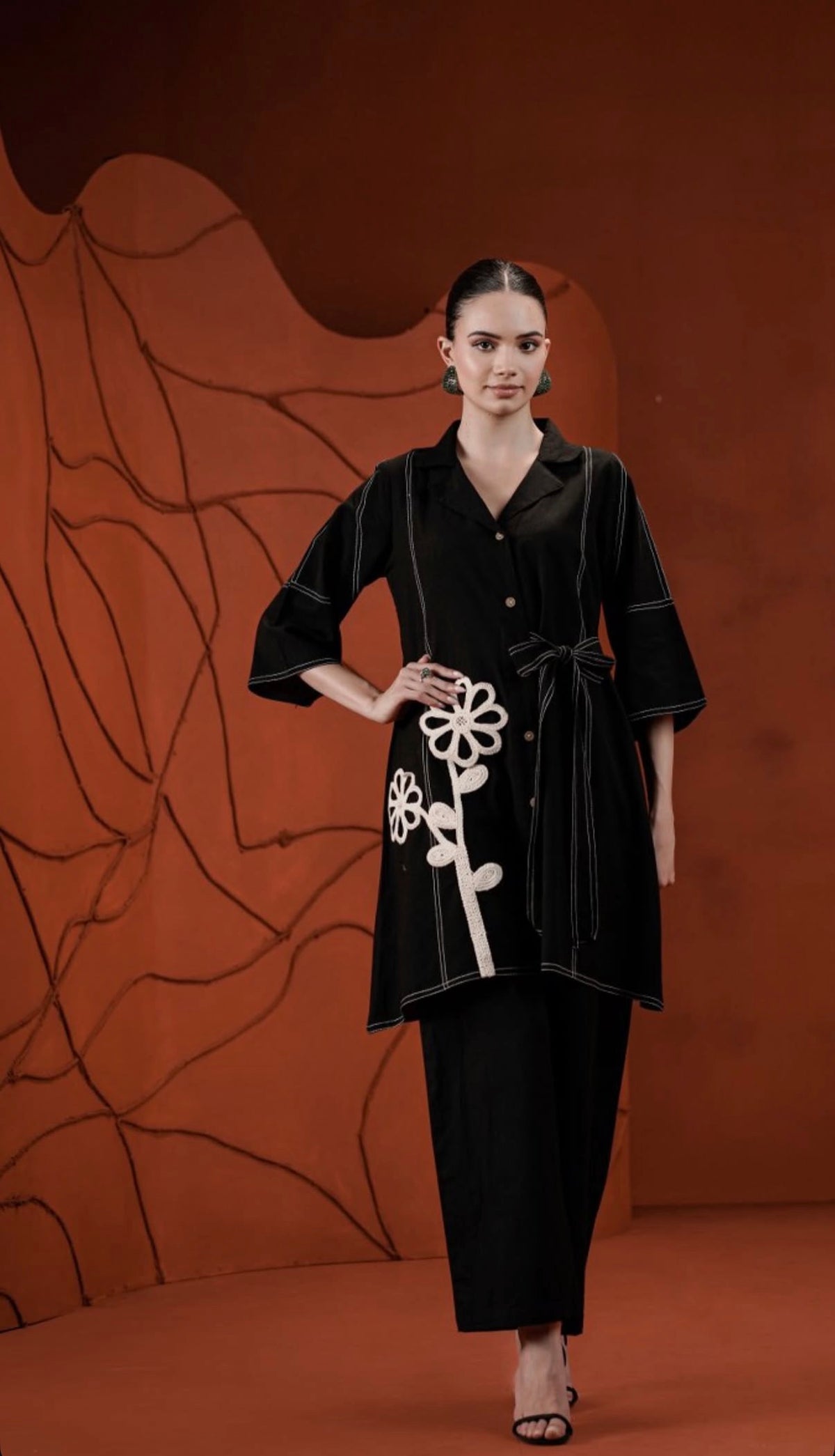 Onyx blossom tie waist kurta set
