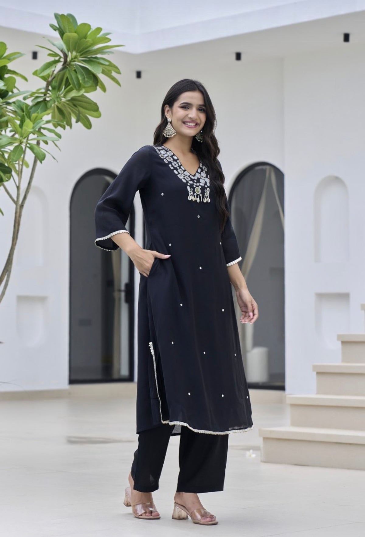 Ebony pearl embellished kurta set