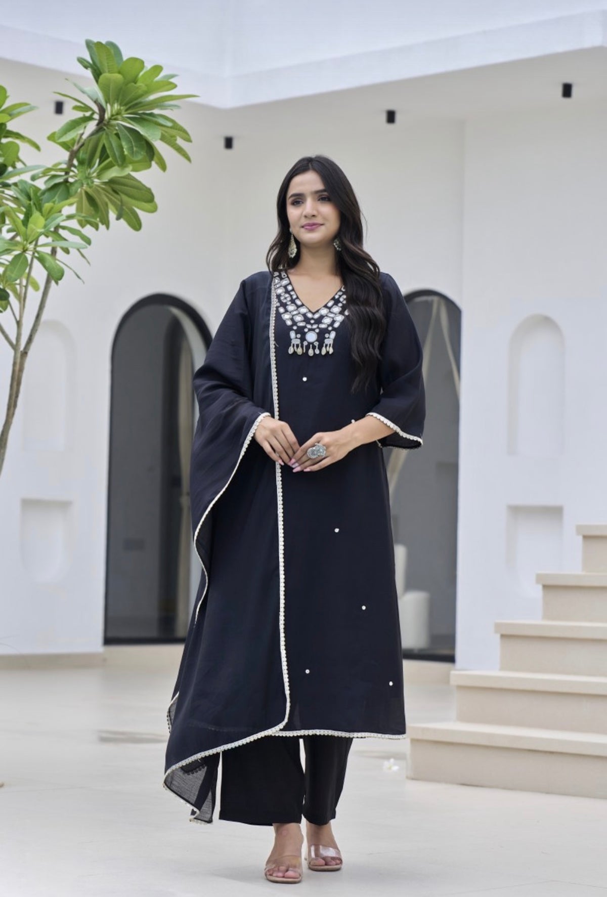 Ebony pearl embellished kurta set