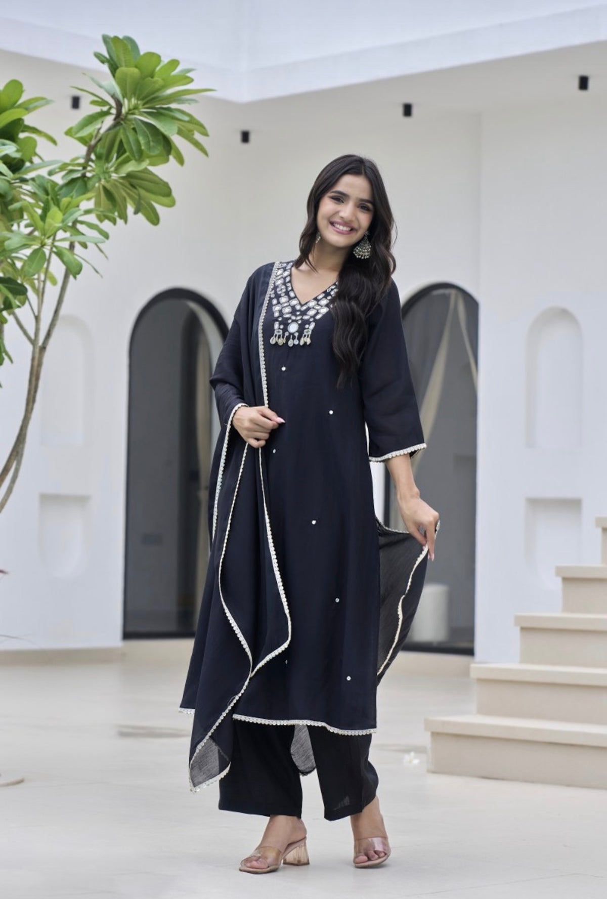 Ebony pearl embellished kurta set