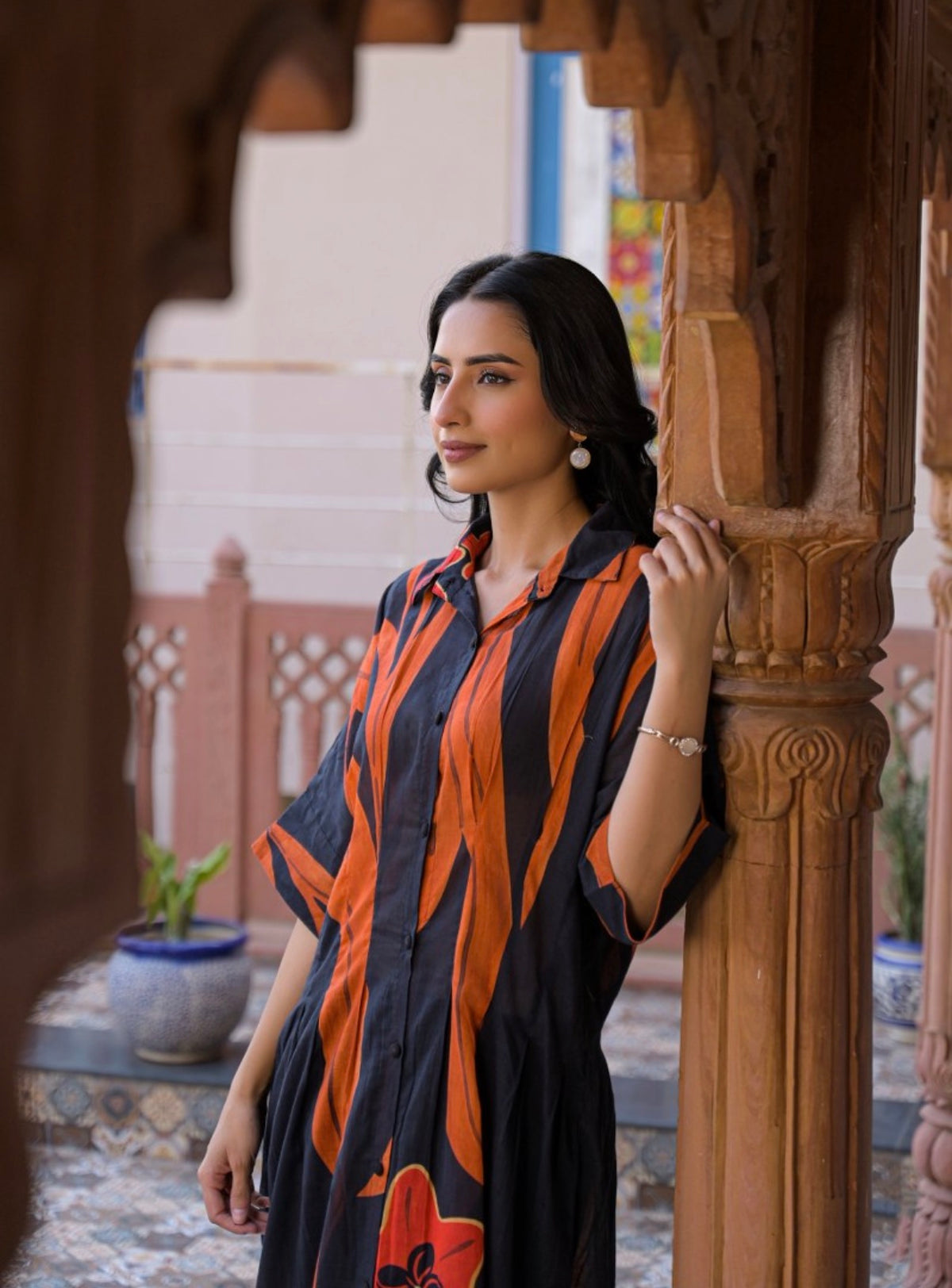 Rust and charcoal abstract kurta set