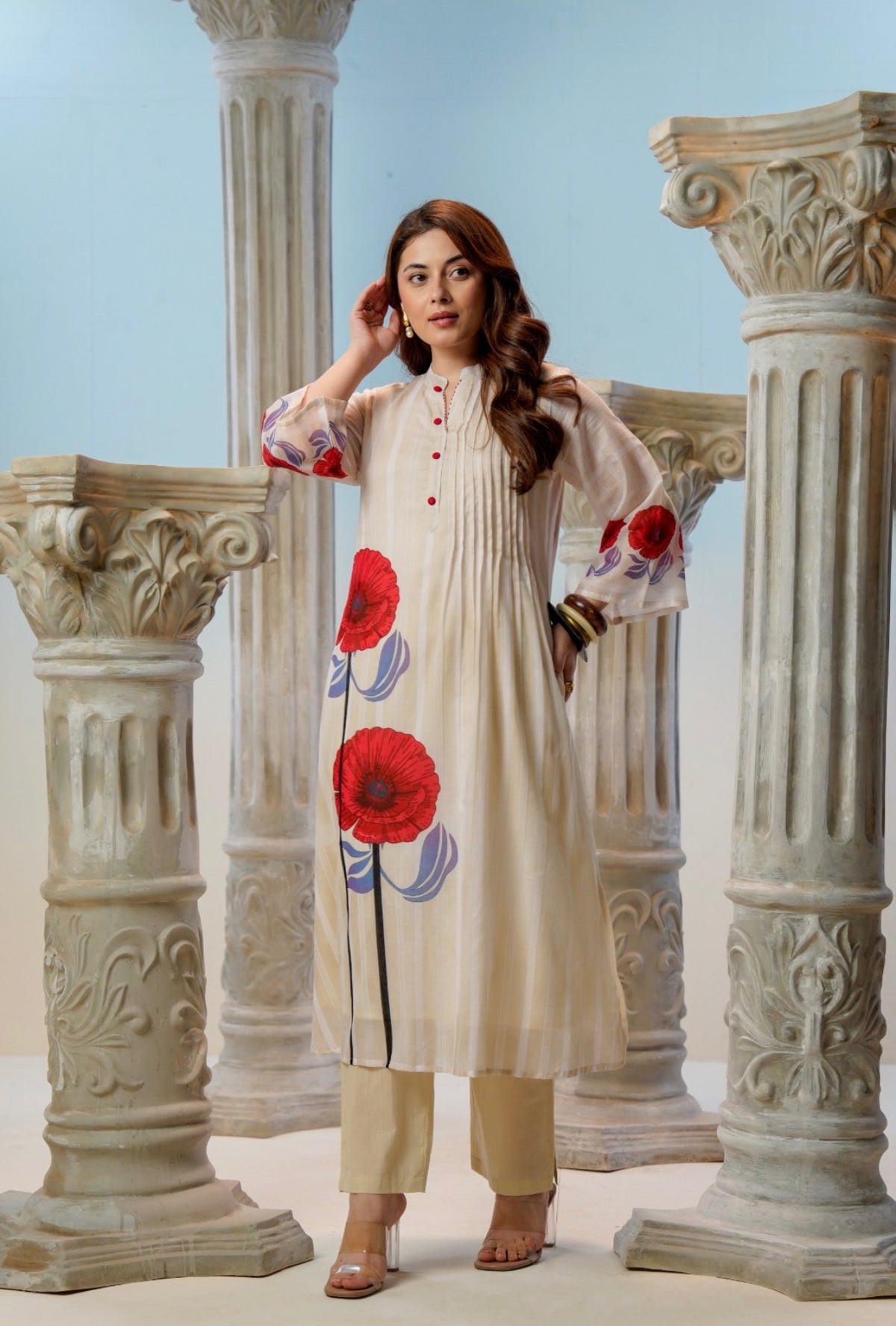 Ivory poppy grace kurta set