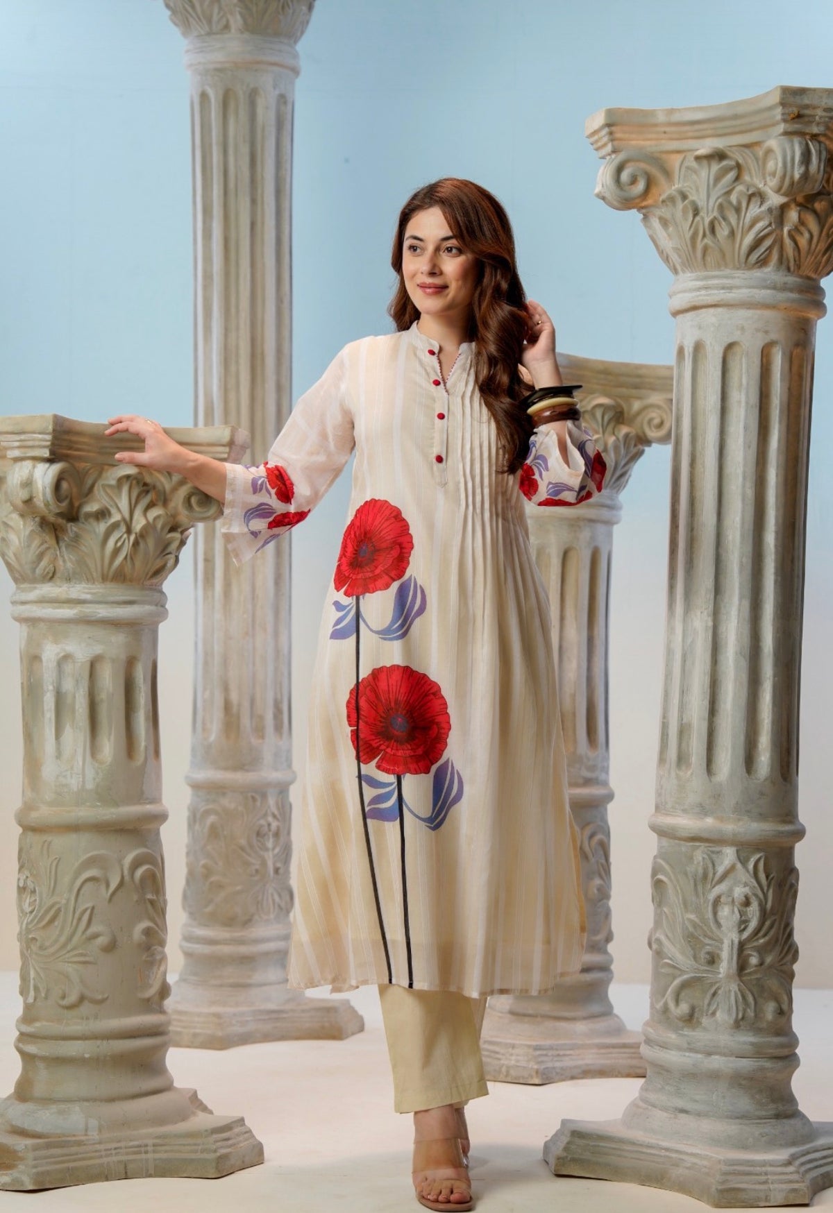 Ivory poppy grace kurta set