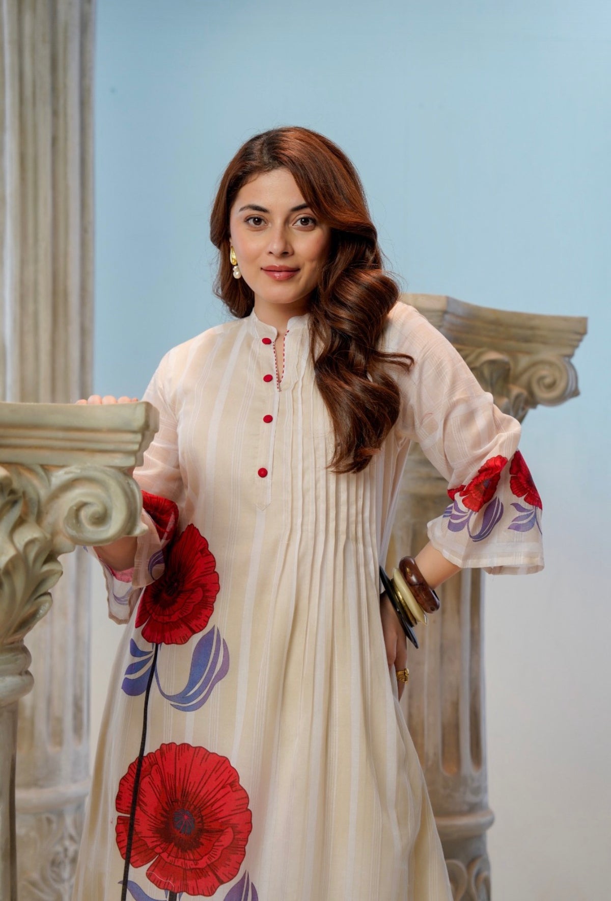 Ivory poppy grace kurta set