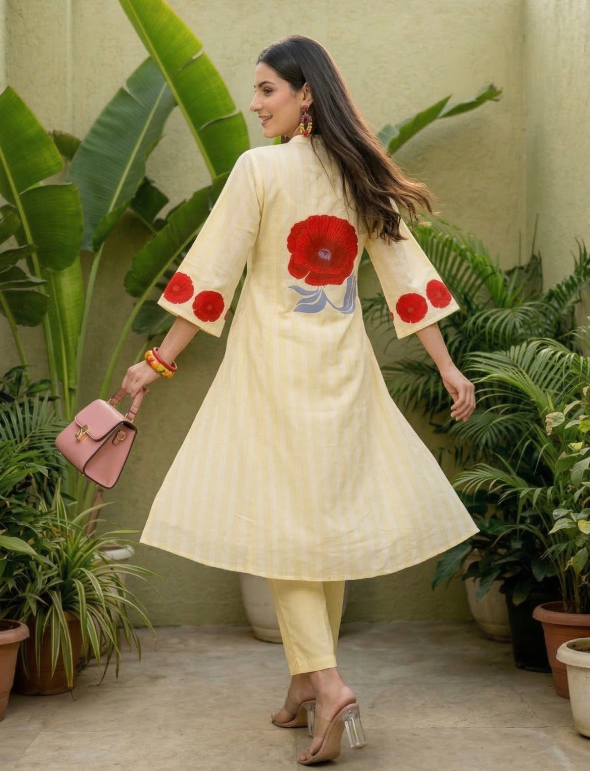 Red bloom contemporary kurta set
