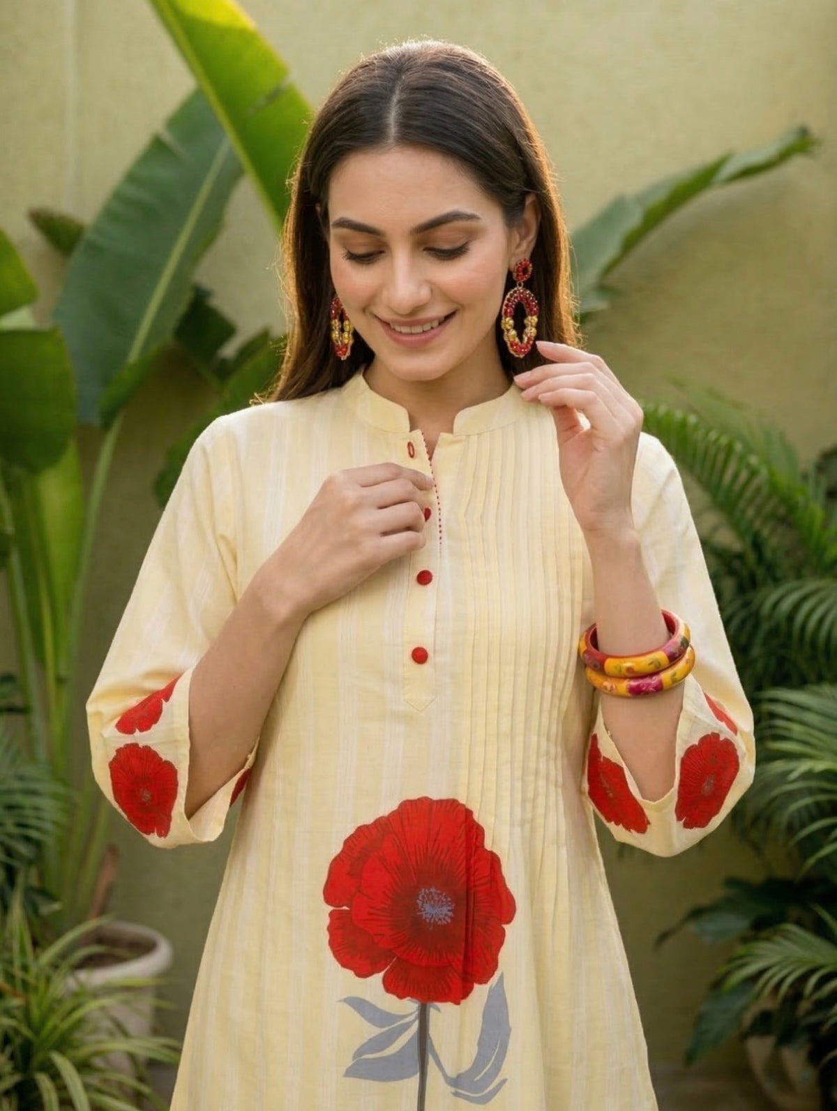 Red bloom contemporary kurta set