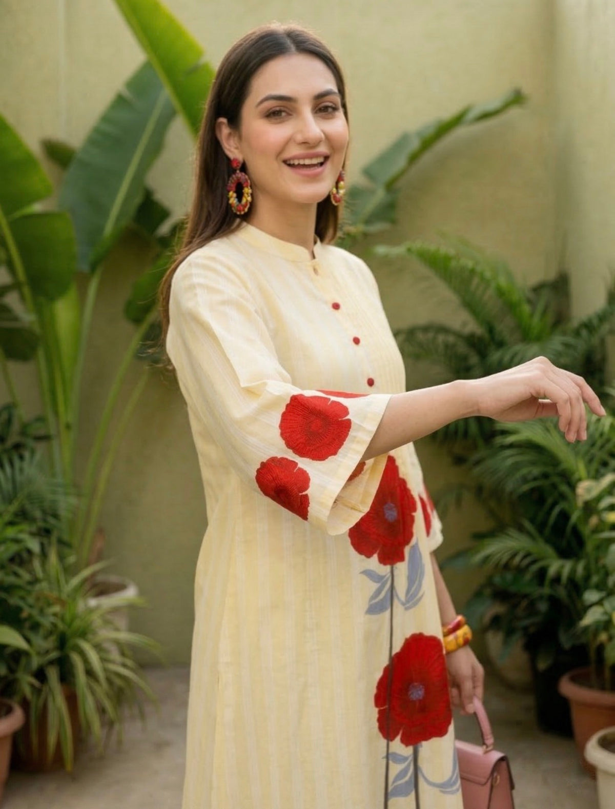 Red bloom contemporary kurta set