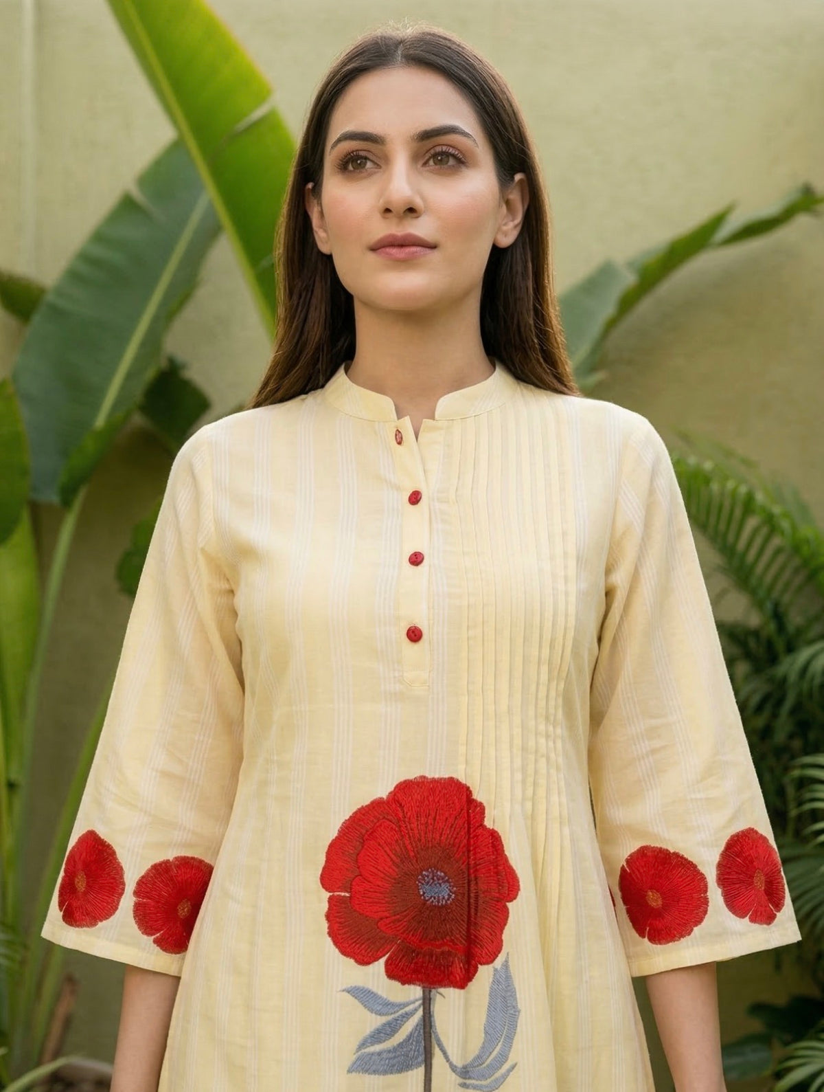 Red bloom contemporary kurta set