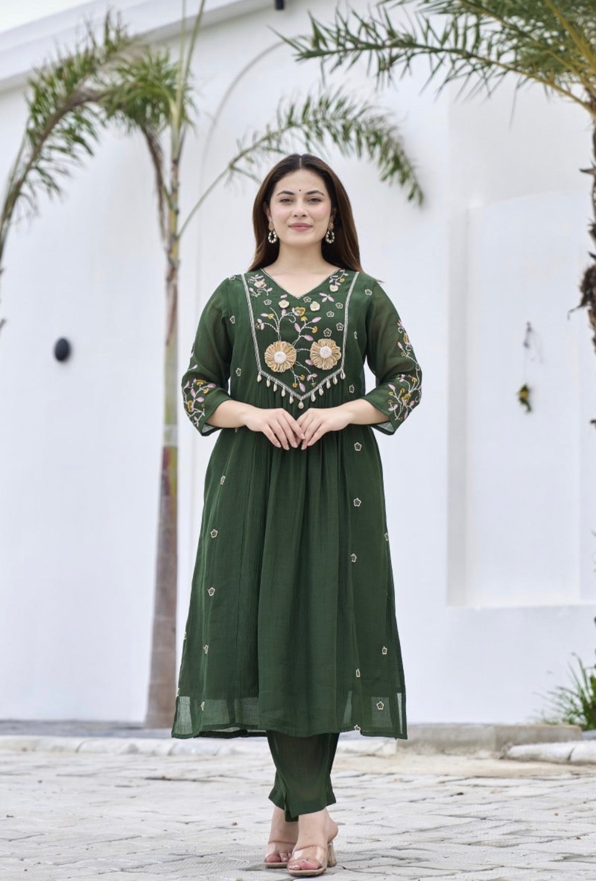 Emerald meadow embroidered suit set