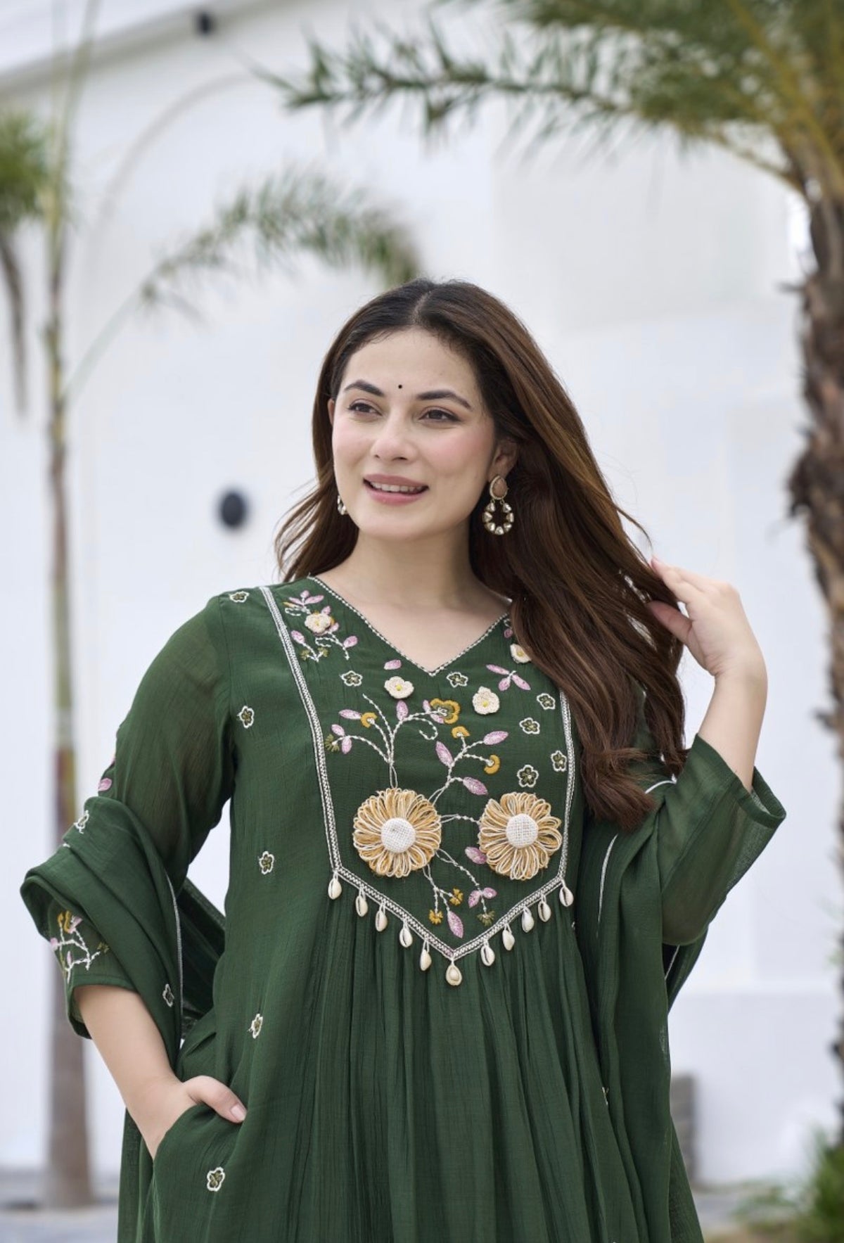 Emerald meadow embroidered suit set