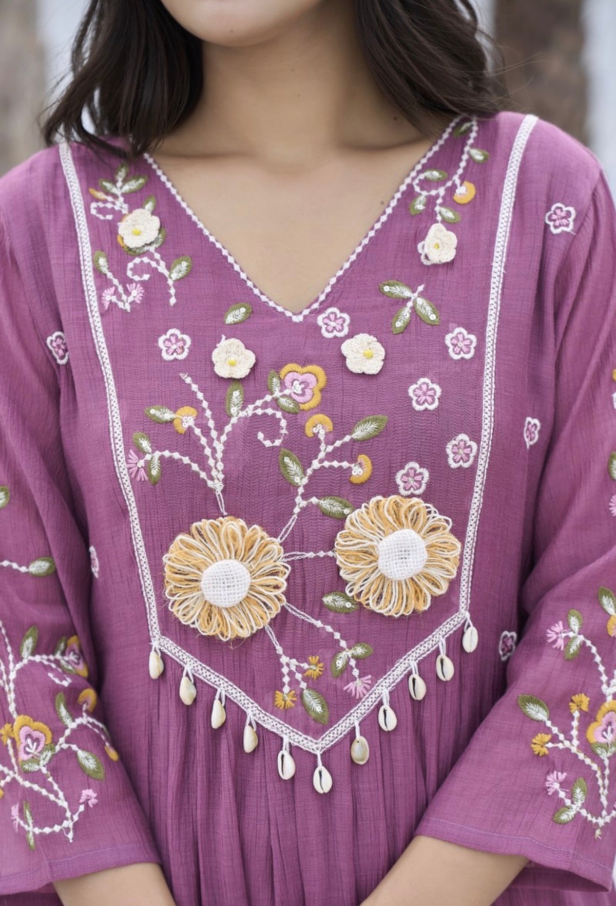 Mauve meadow embroidered suit set