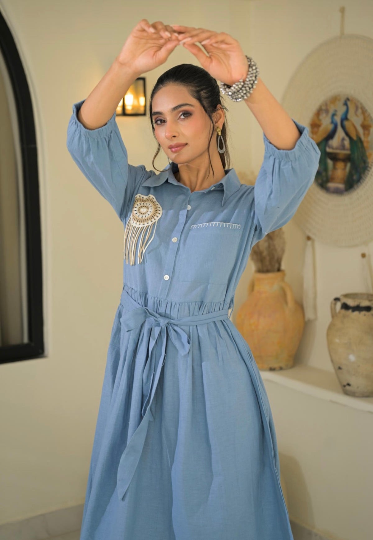 Sky horizon tasseled dress