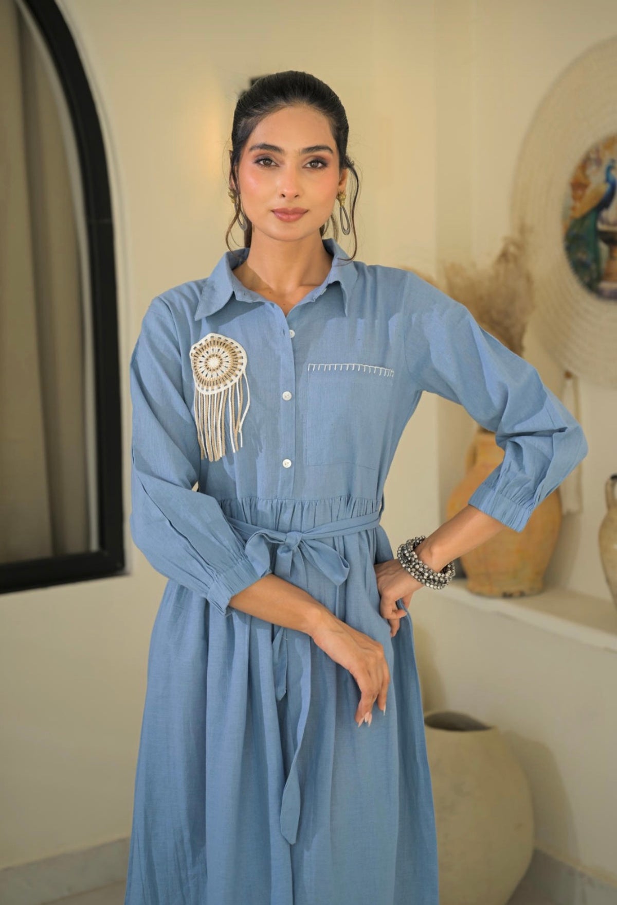 Sky horizon tasseled dress
