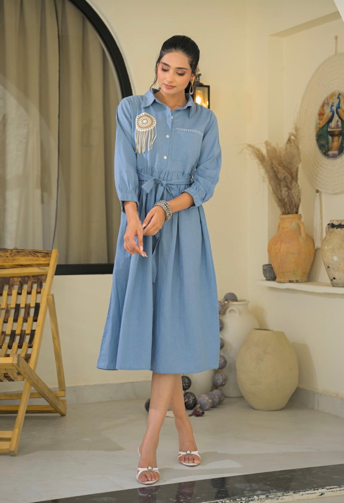 Sky horizon tasseled dress