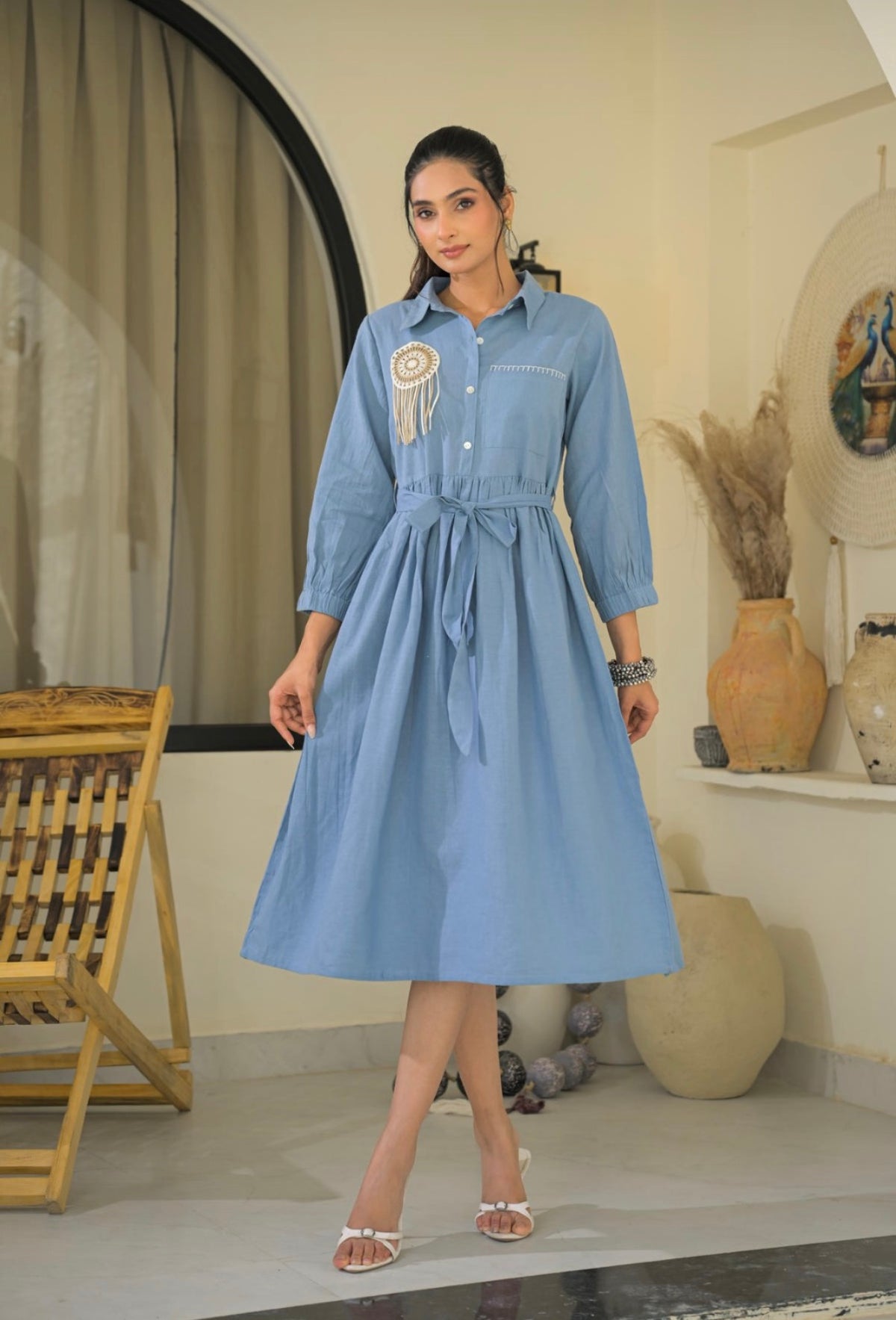 Sky horizon tasseled dress