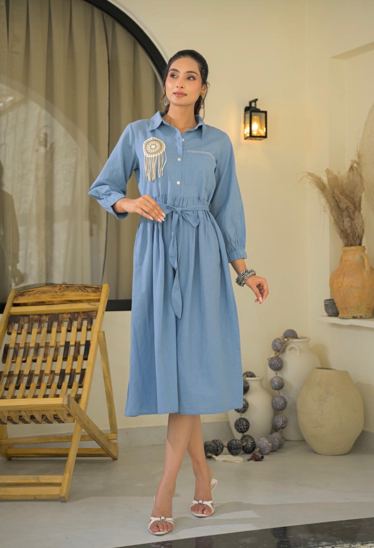 Sky horizon tasseled dress