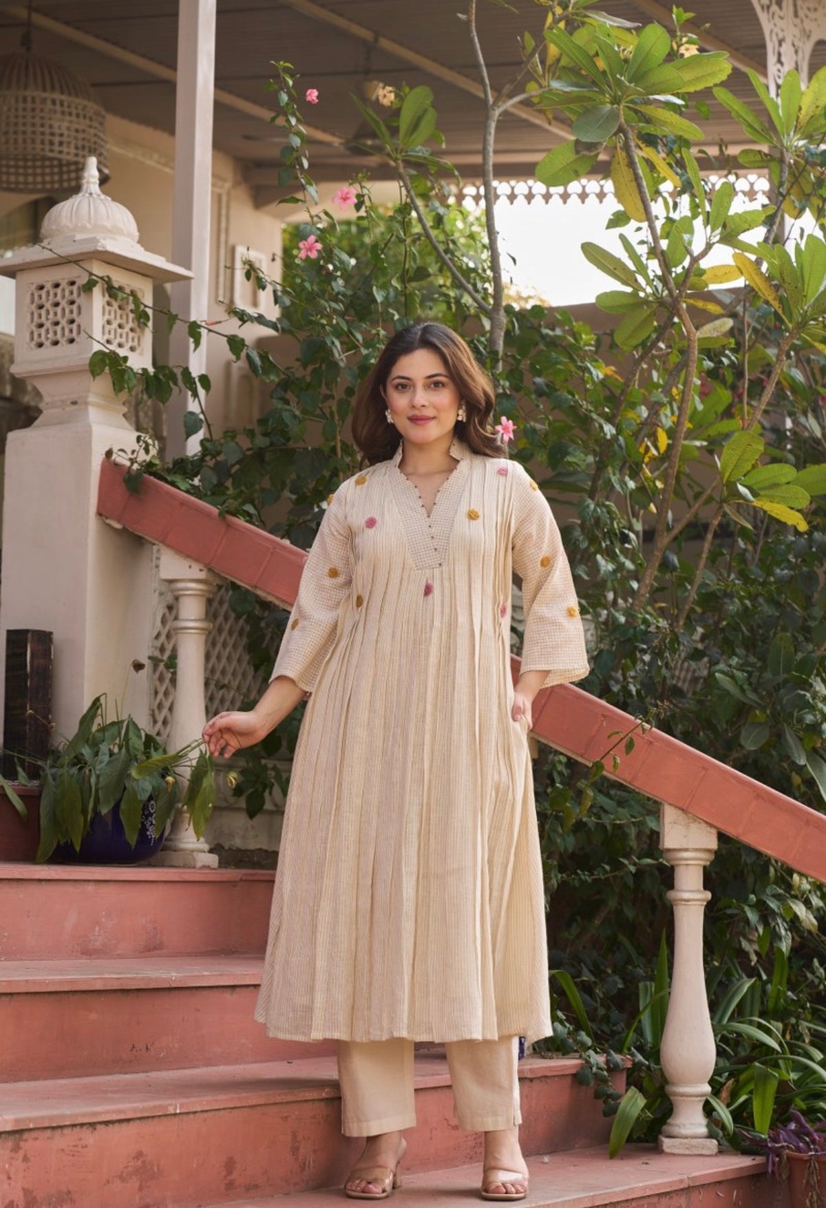 Beige whisper flair kurta set