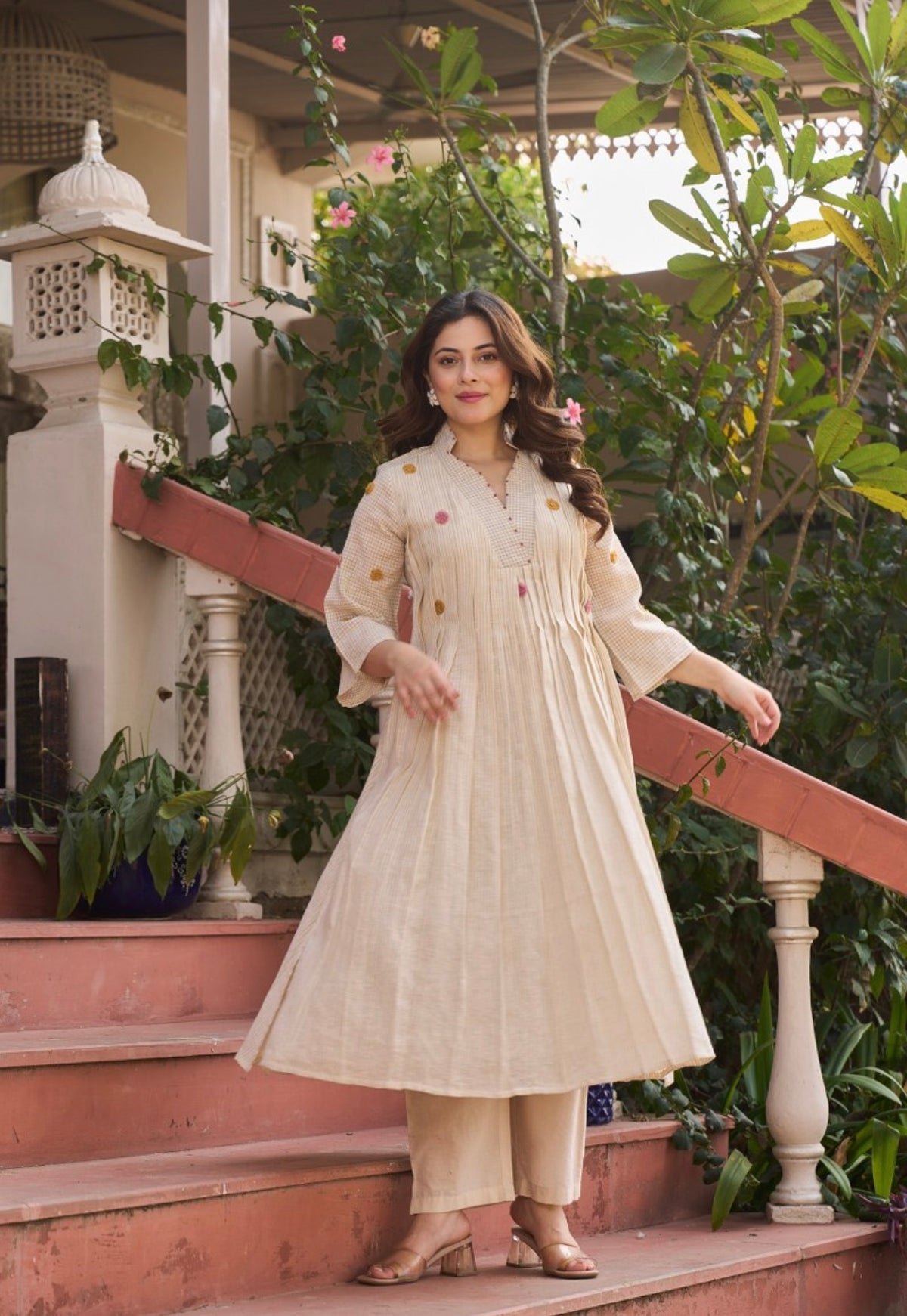 Beige whisper flair kurta set