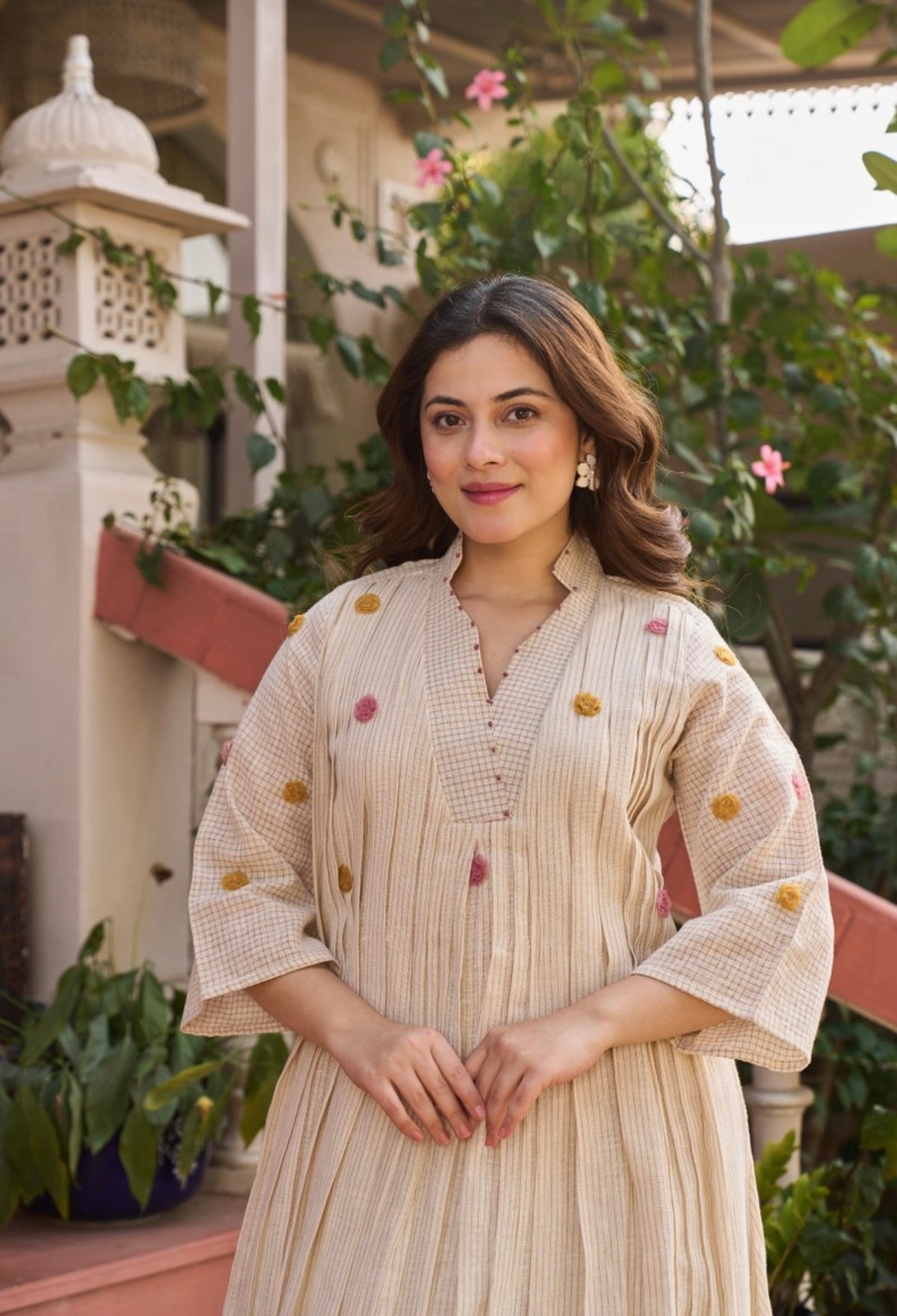Beige whisper flair kurta set