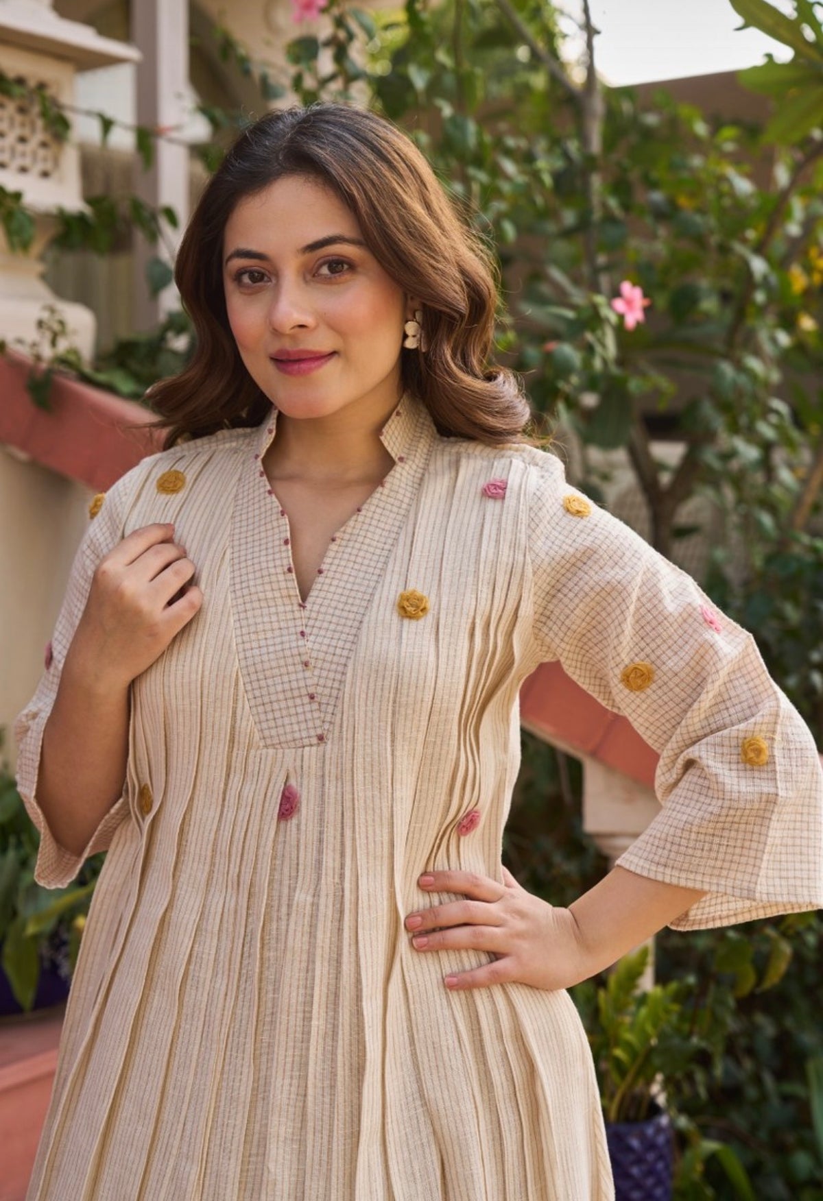 Beige whisper flair kurta set