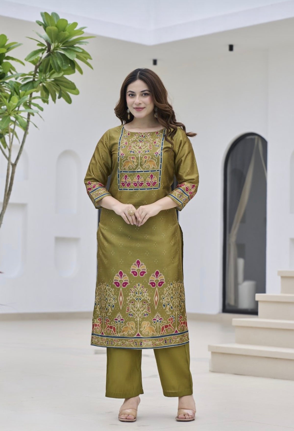 Traditional olive grace suit set