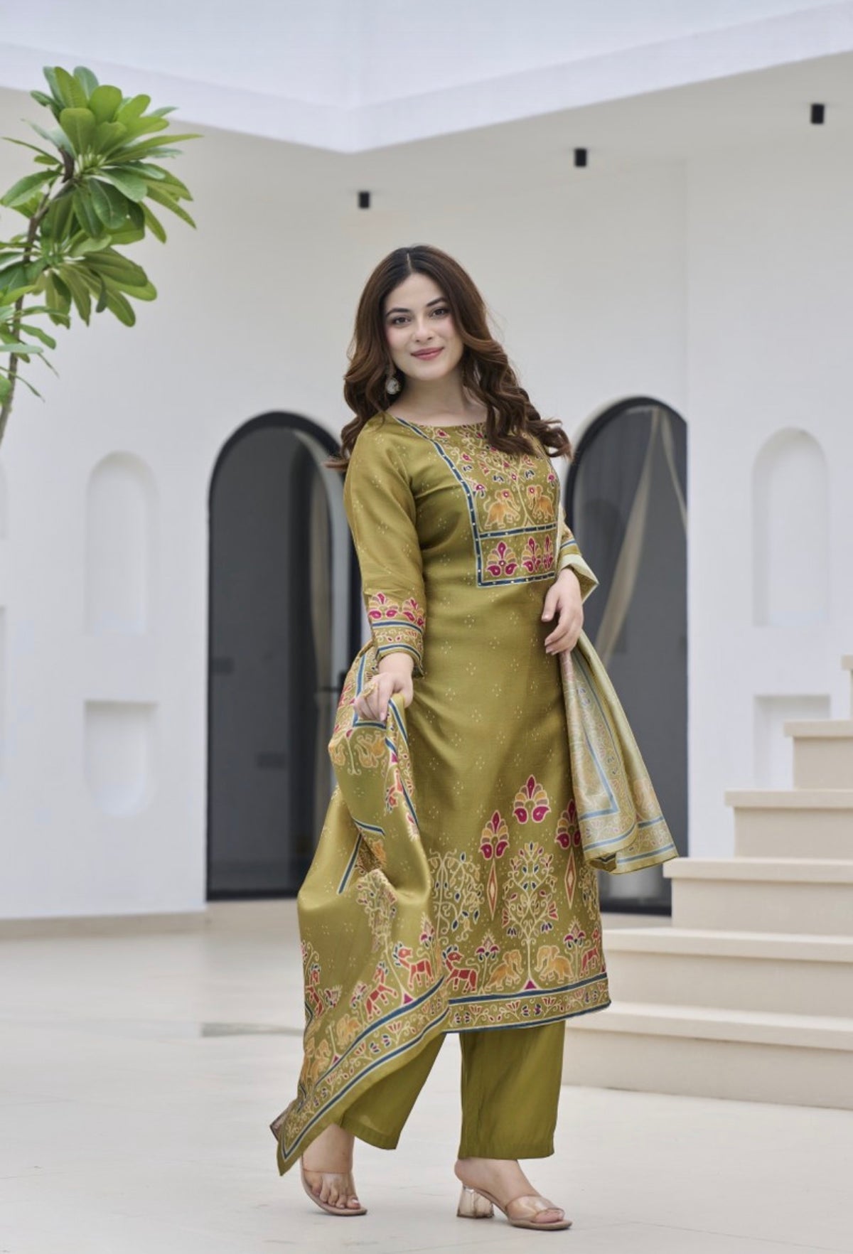 Traditional olive grace suit set