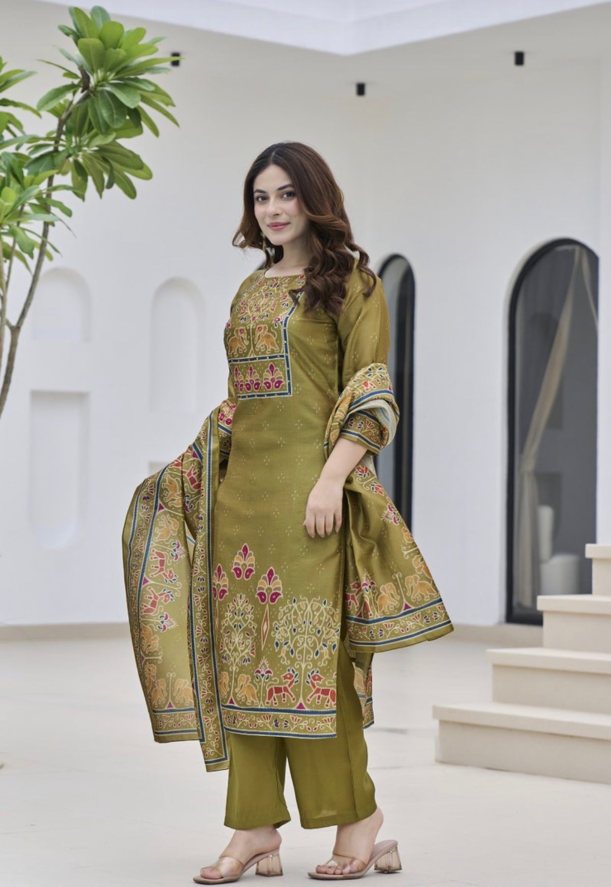 Traditional olive grace suit set