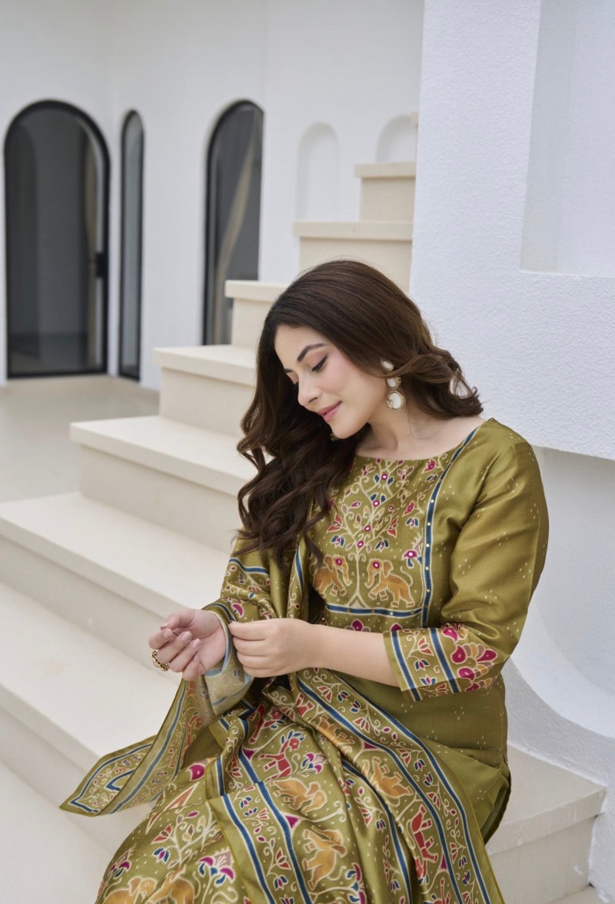 Traditional olive grace suit set