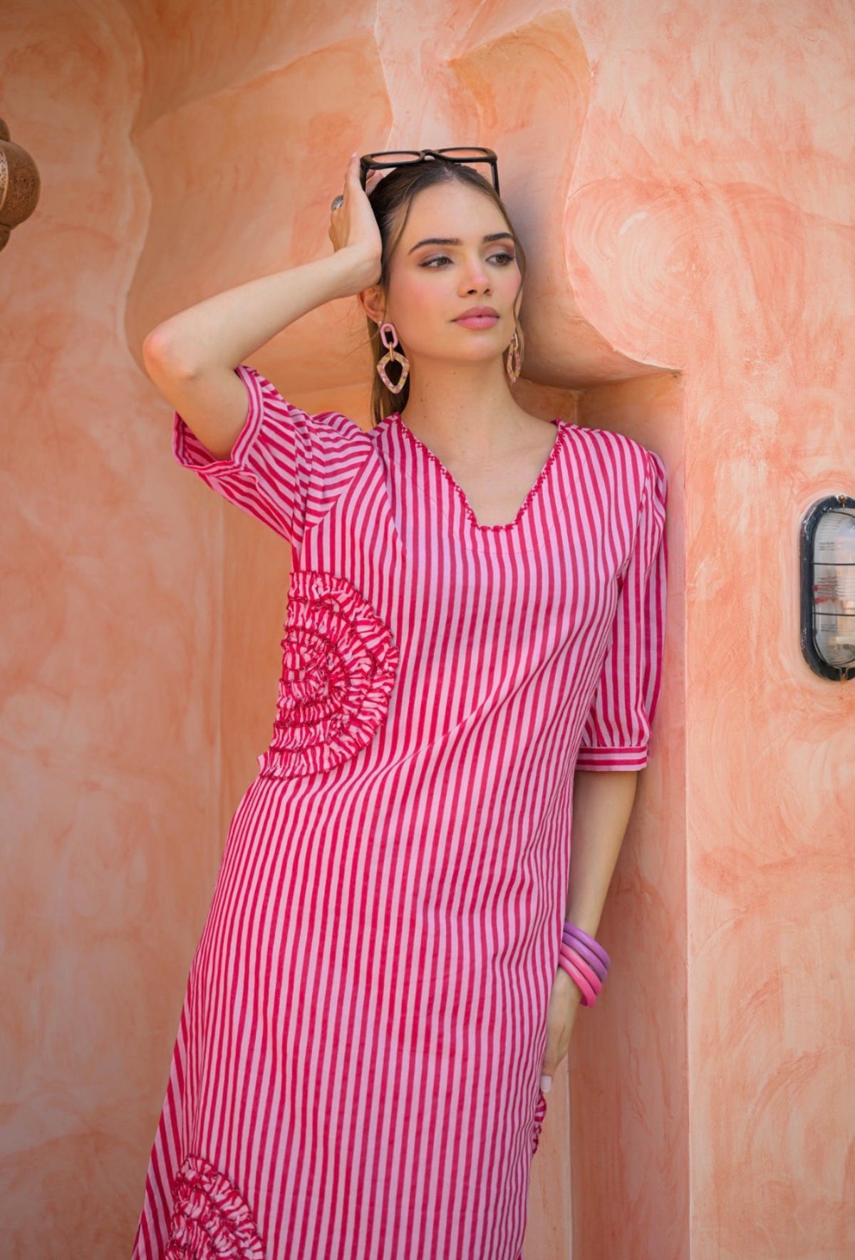 Fuchsia bloom blush stripe kurta set
