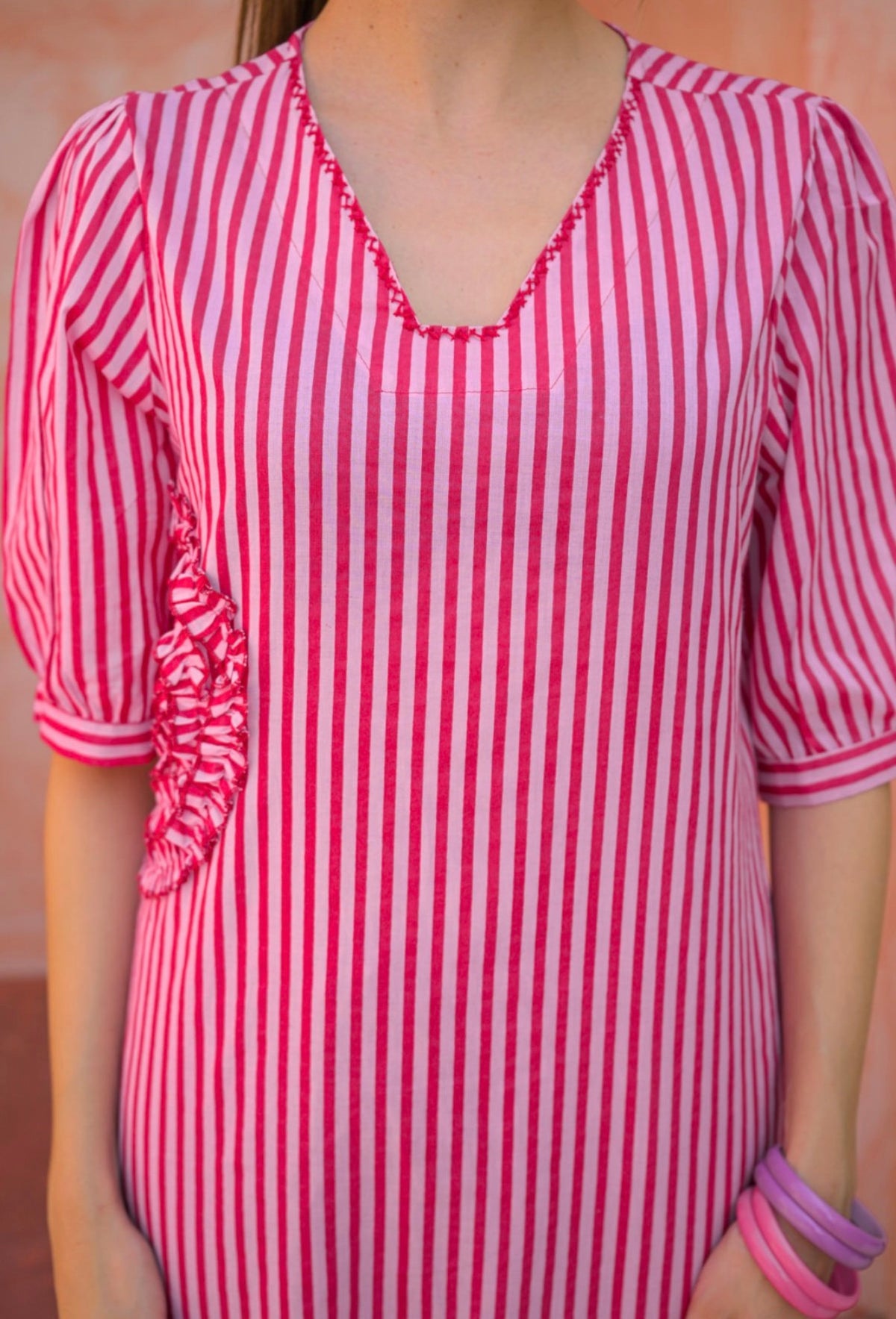 Fuchsia bloom blush stripe kurta set
