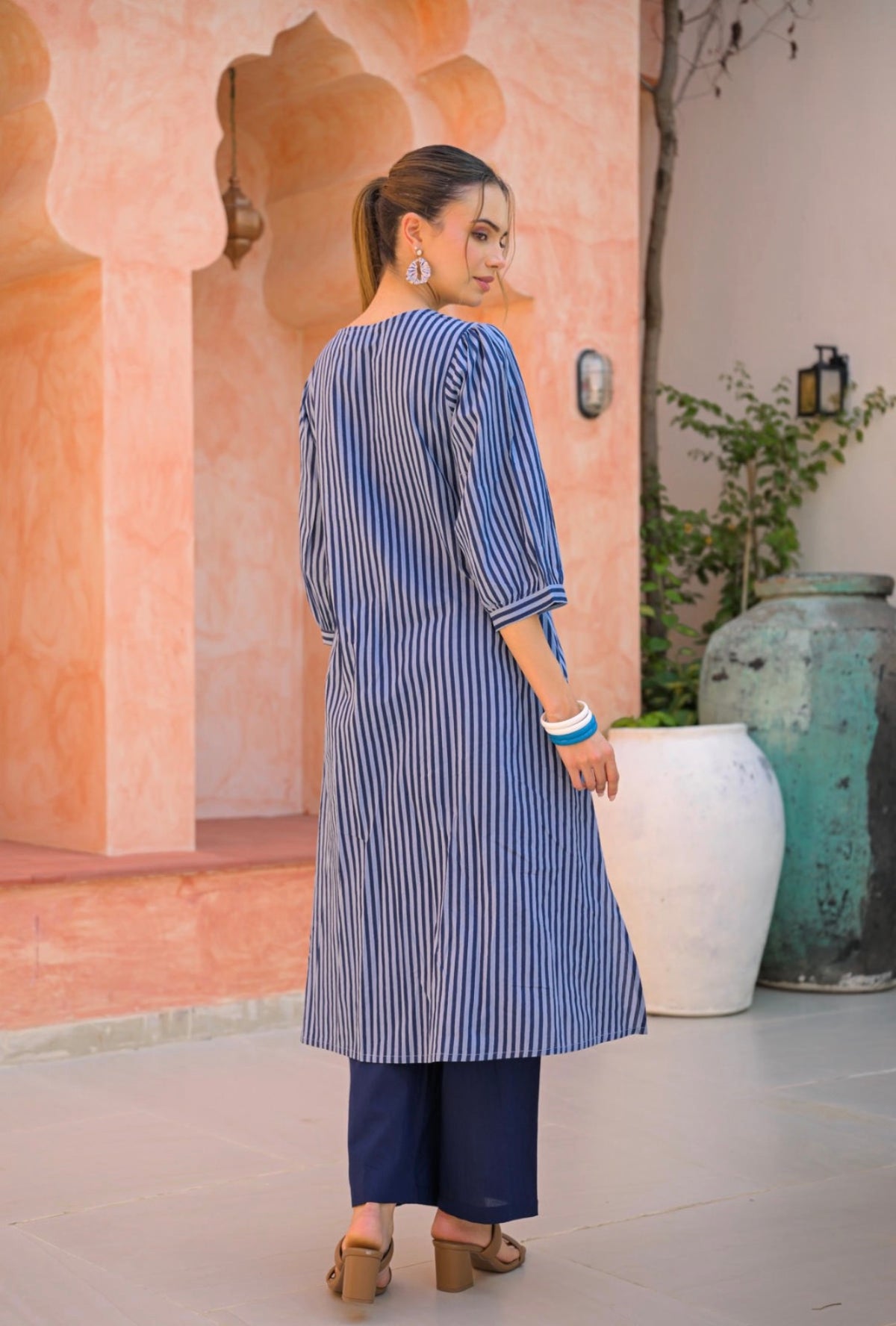 Midnight bloom blush stripe kurta set