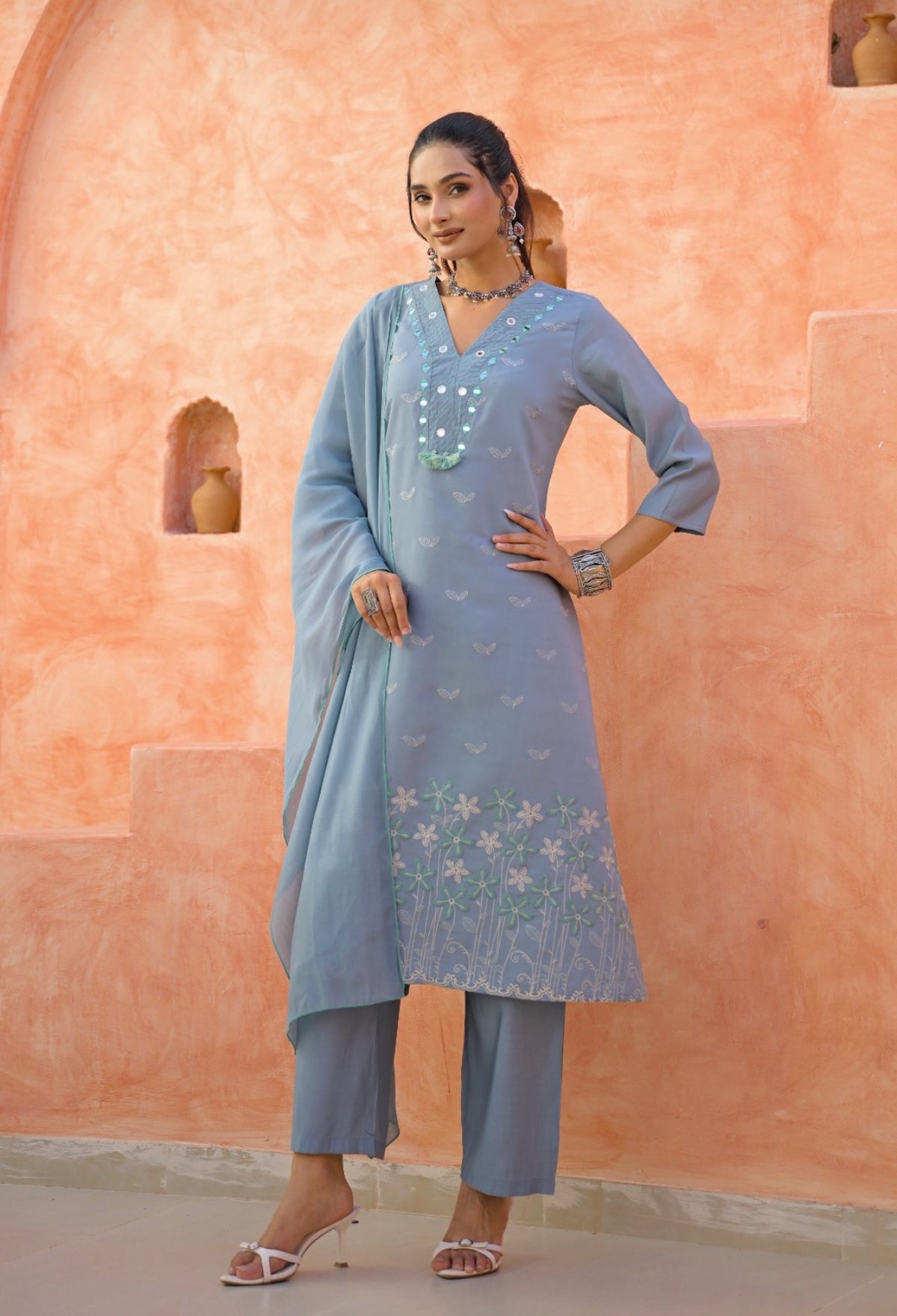 Misty blue grace suit set